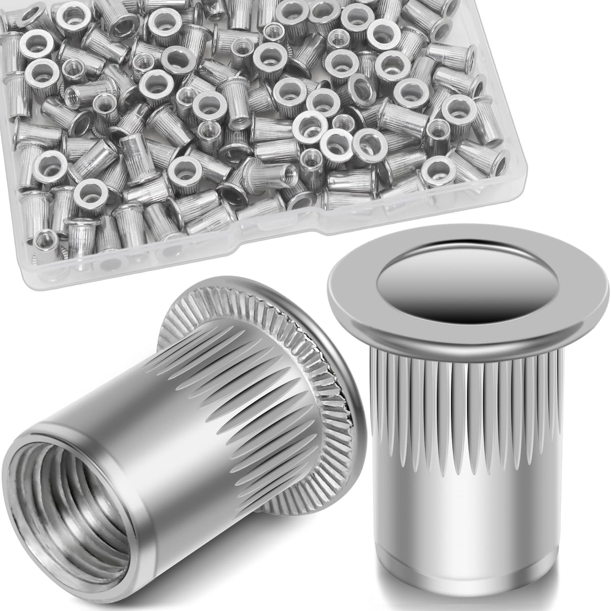 Vifmy 120Pcs M3 Rivet Nuts, 304 Stainless Steel Flat Head Rivnut Threaded Insert Nutsert Rivet Nut