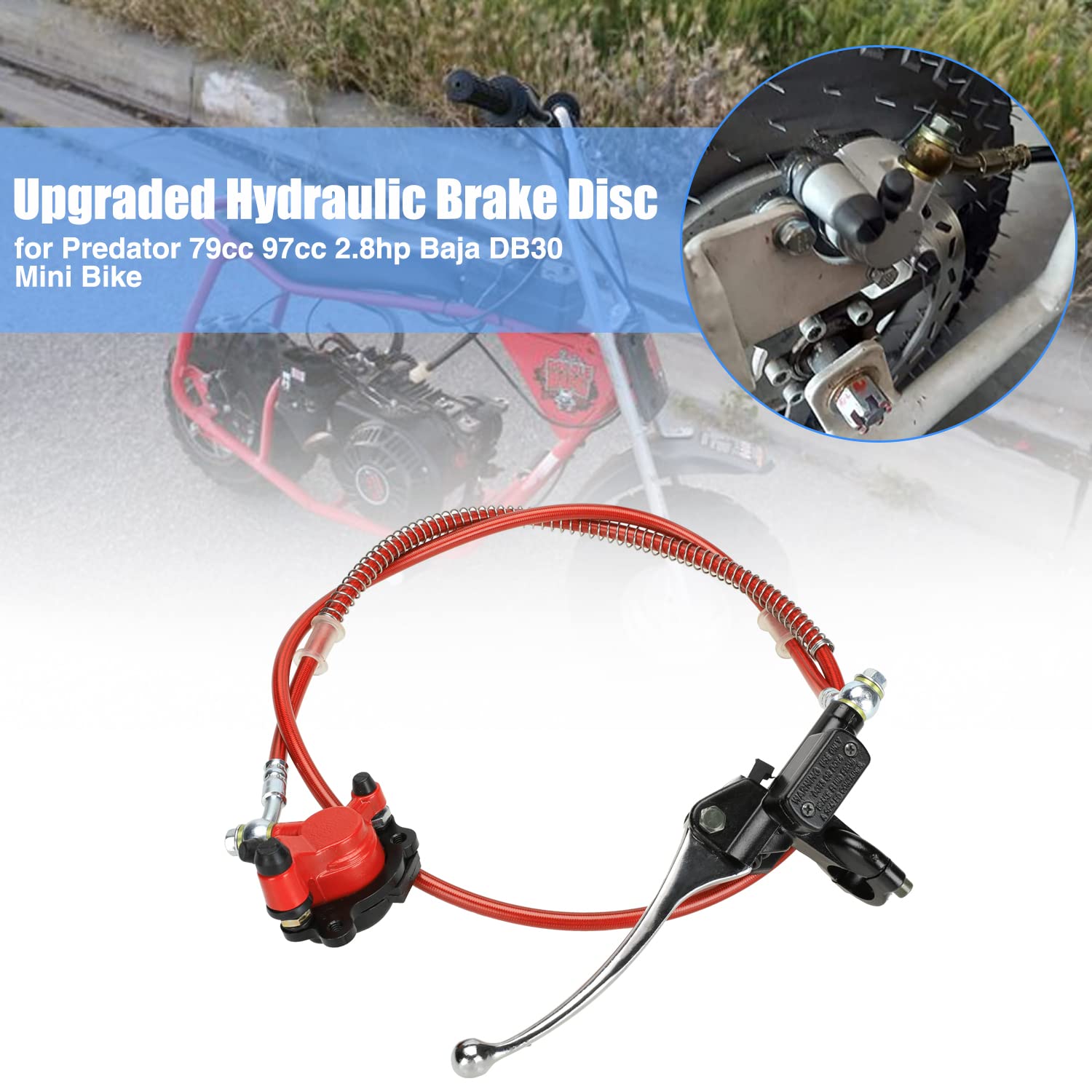 YOXUFA Mini Bike Hydraulic Disc Brake Caliper Kit for Baja Doodle Bug DB30, Predator 79cc/97cc - Includes 50 Hose Tube Master Cylinder