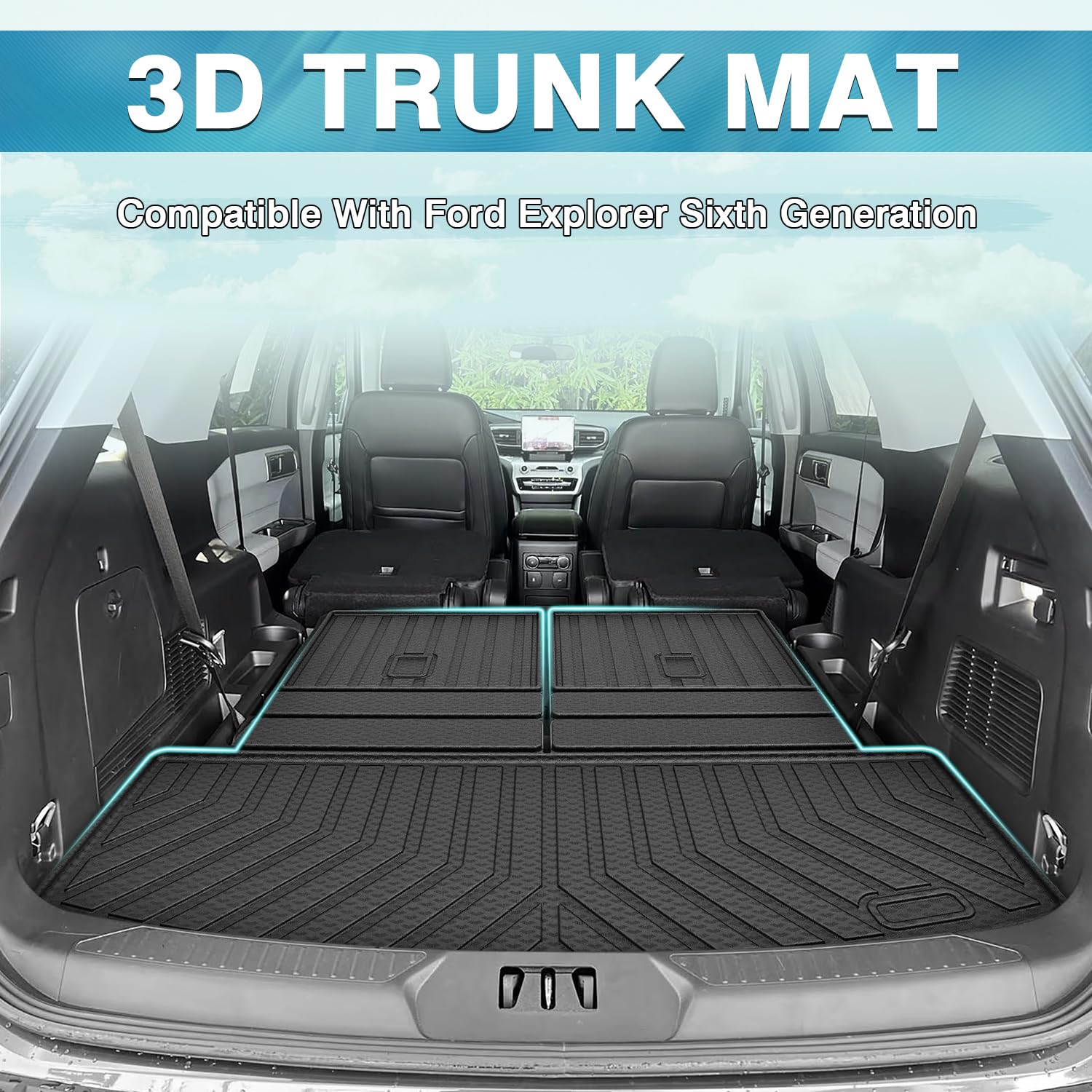 Mixsuper Cargo Liner For Ford Explorer 2020-2025, Trunk Mat For Ford Explorer Accessories Rear Trunk Liner Cargo Mat Backrest Ma