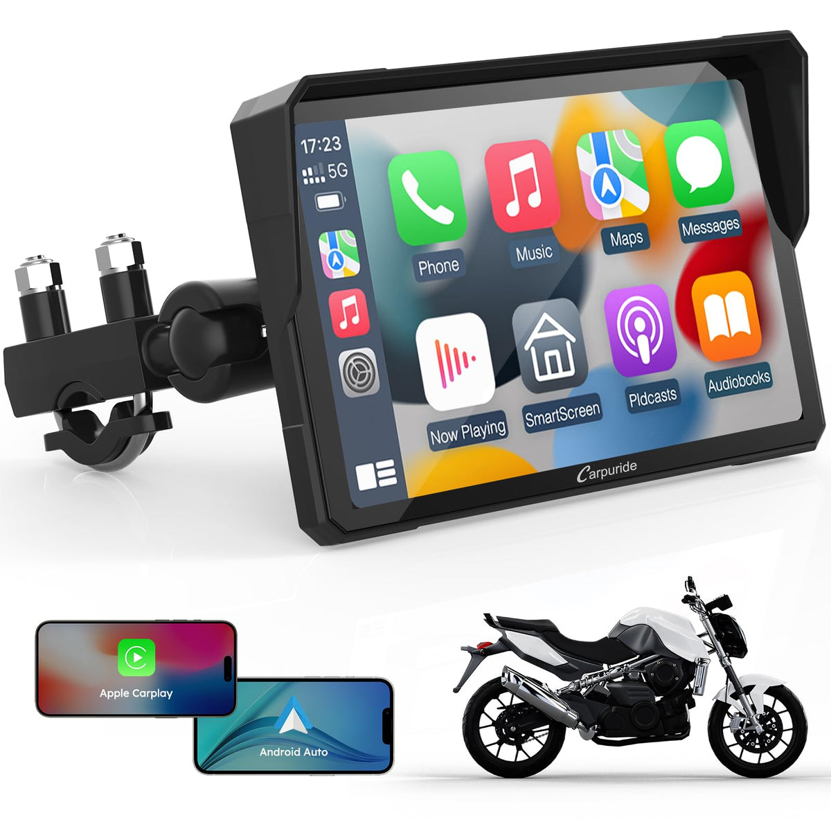 Carpuride W702 Motorcycle Gps Carplay Screen, Wireless Carplay & Android Auto Car Stereo For Motorbike, 7'' Waterproof Touchscre