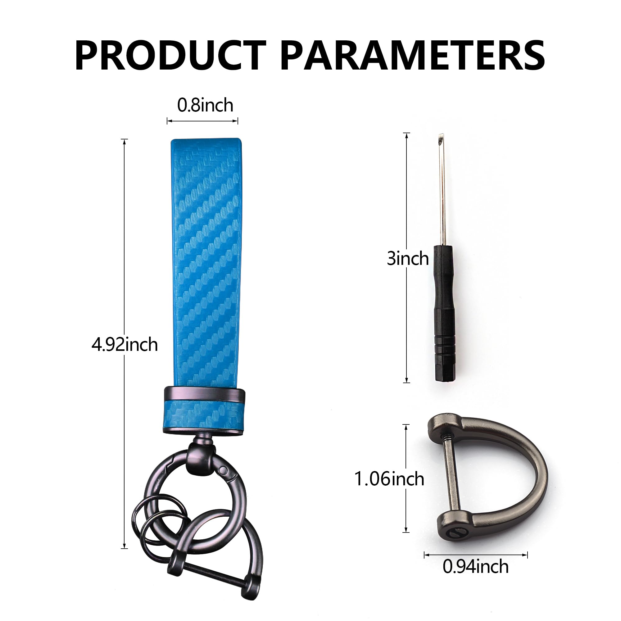 Turcee Carbon Fiber Car Keychain,Interior Accessories Keychains Leather Car Key Fob,Car Accessories Key Ring & Anti-Lost D-Ring(Blue)