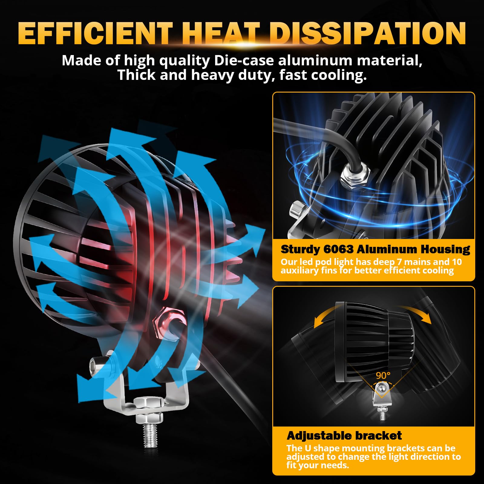 Auxbeam 4In 72W Amber Fog Light, Round Led Offroad Light, 2Pcs 7200Lm Amber Light Pod With Wiring Harness Kit, Super Bright Driv