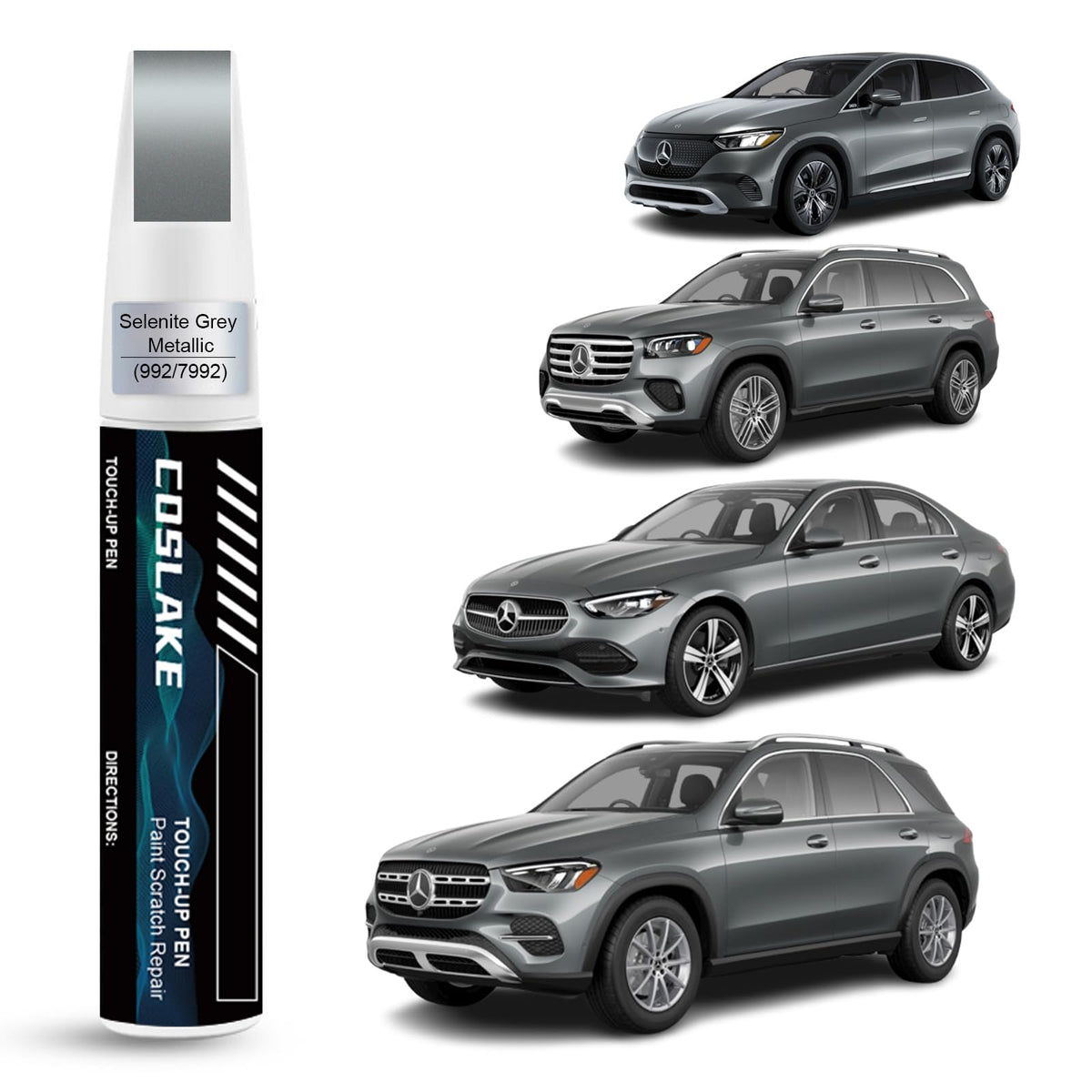 COSLAKE Car Touch Up Paint(Selenite Grey Metallic(992/7992)) for Mercedes-Benz, Car Paint Scratch Repair Kit, Quick & Easy Solut