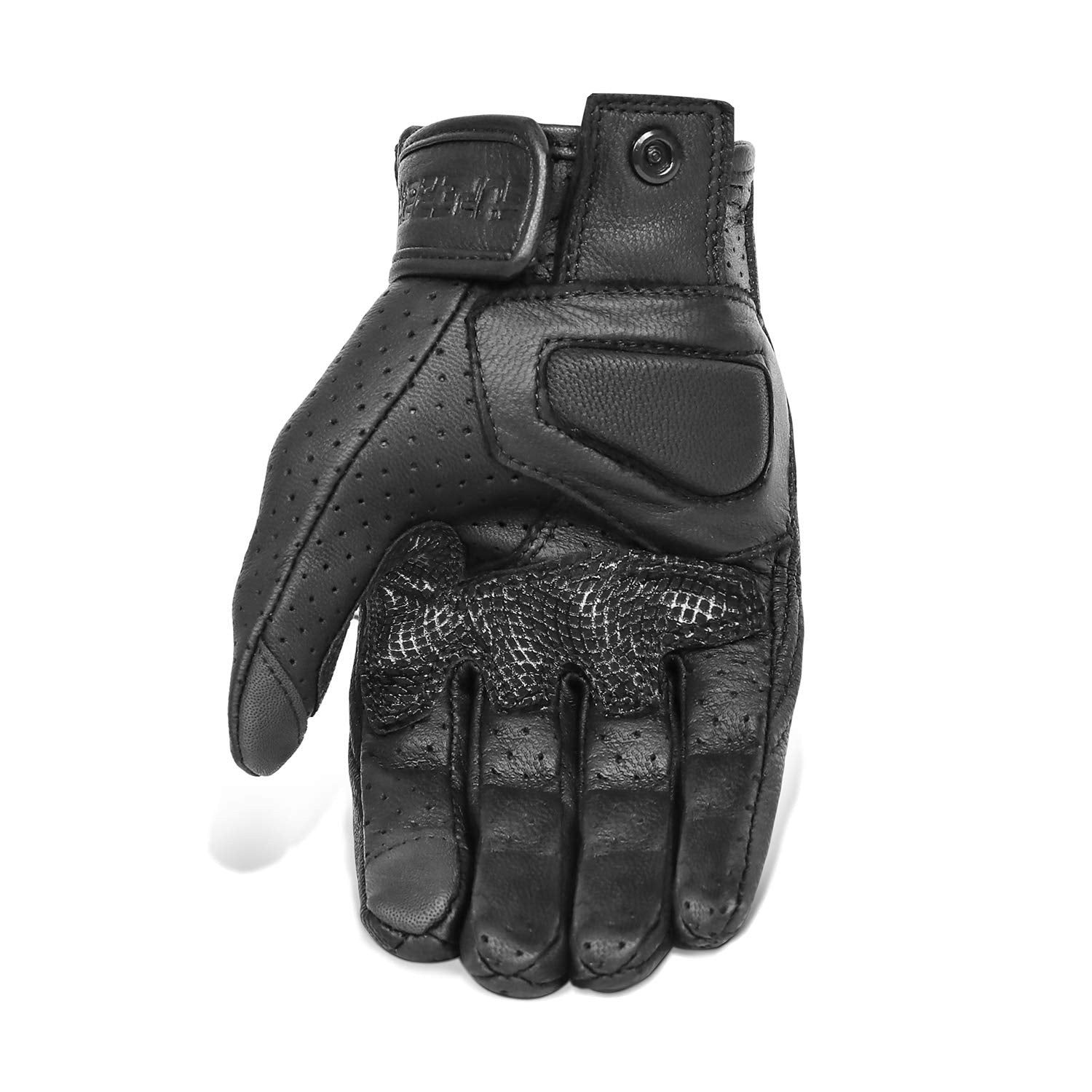 Updated Mens Motorcycle Gloves Goatskin Leather Anti-Slip Street Bike Gloves With Two Touchscreen Fingers (Updated,Perforated, M