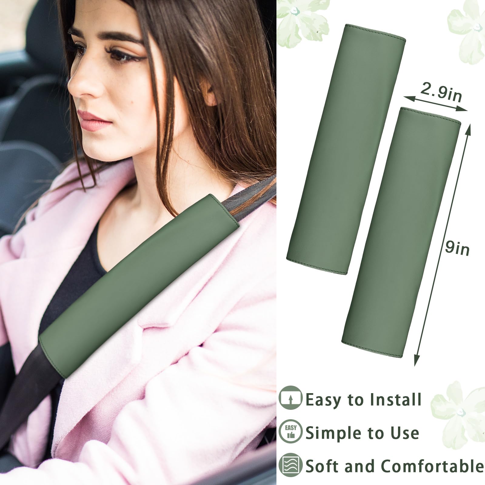 15 Pcs Bling Car Accessories Set Leather Steering Wheel Cover Seatbelt Cover Car Ring Sticker Center Console Pad USB Port Flower