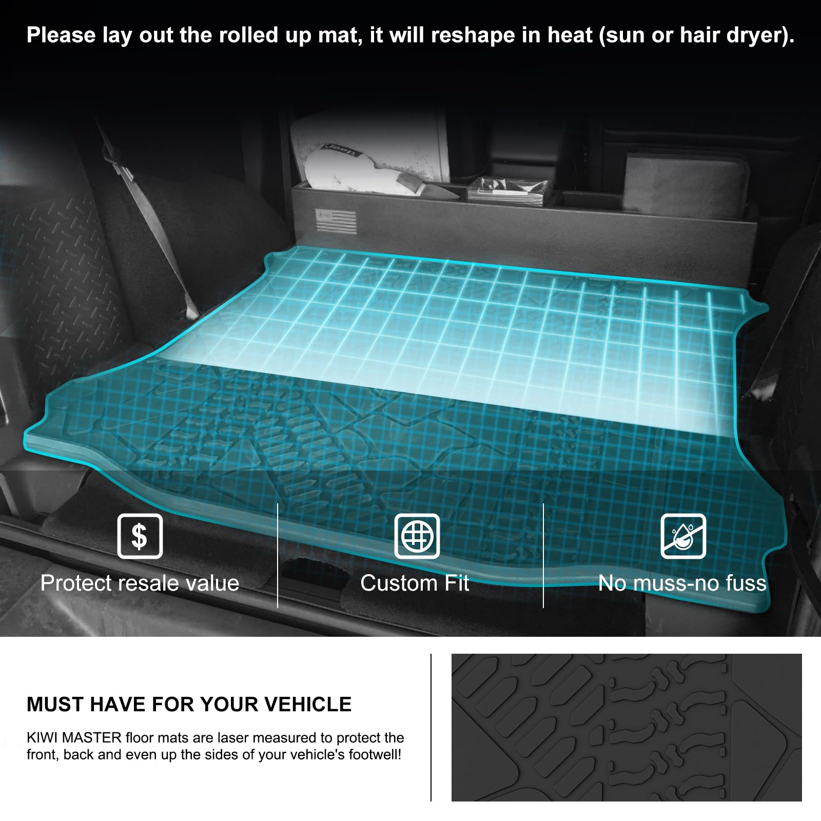 Kiwi Master Cargo Mat For 2007-2018 Jeep Wrangler Jk Oem Replacement 82213184 All Weather Custom Fit Rear Tray Trunk Mat Liner B