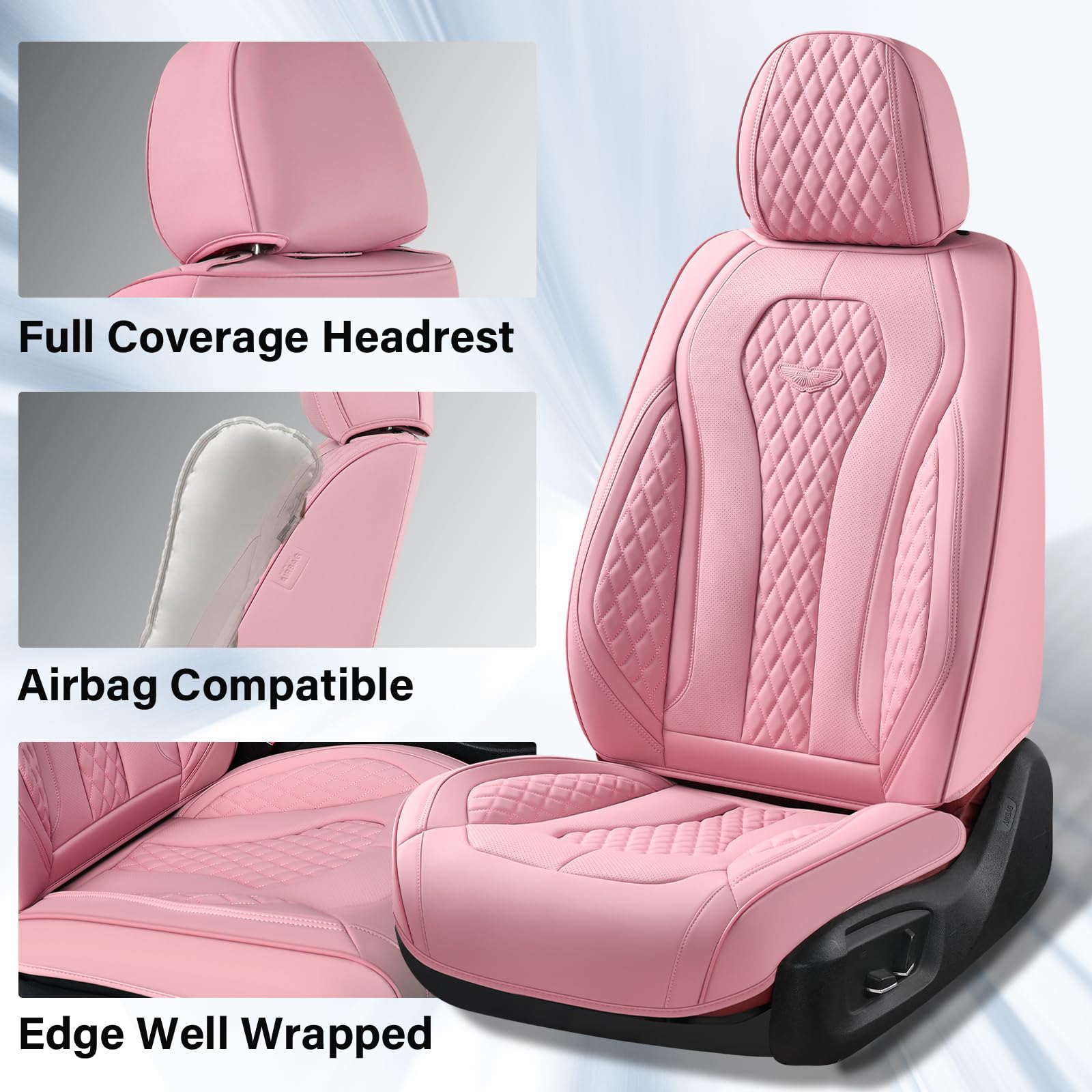 Coverado Car Seat Covers For Front Seats - Pink, Waterproof, Leatherette Cushion Protector - Universal Fit For Most Cars