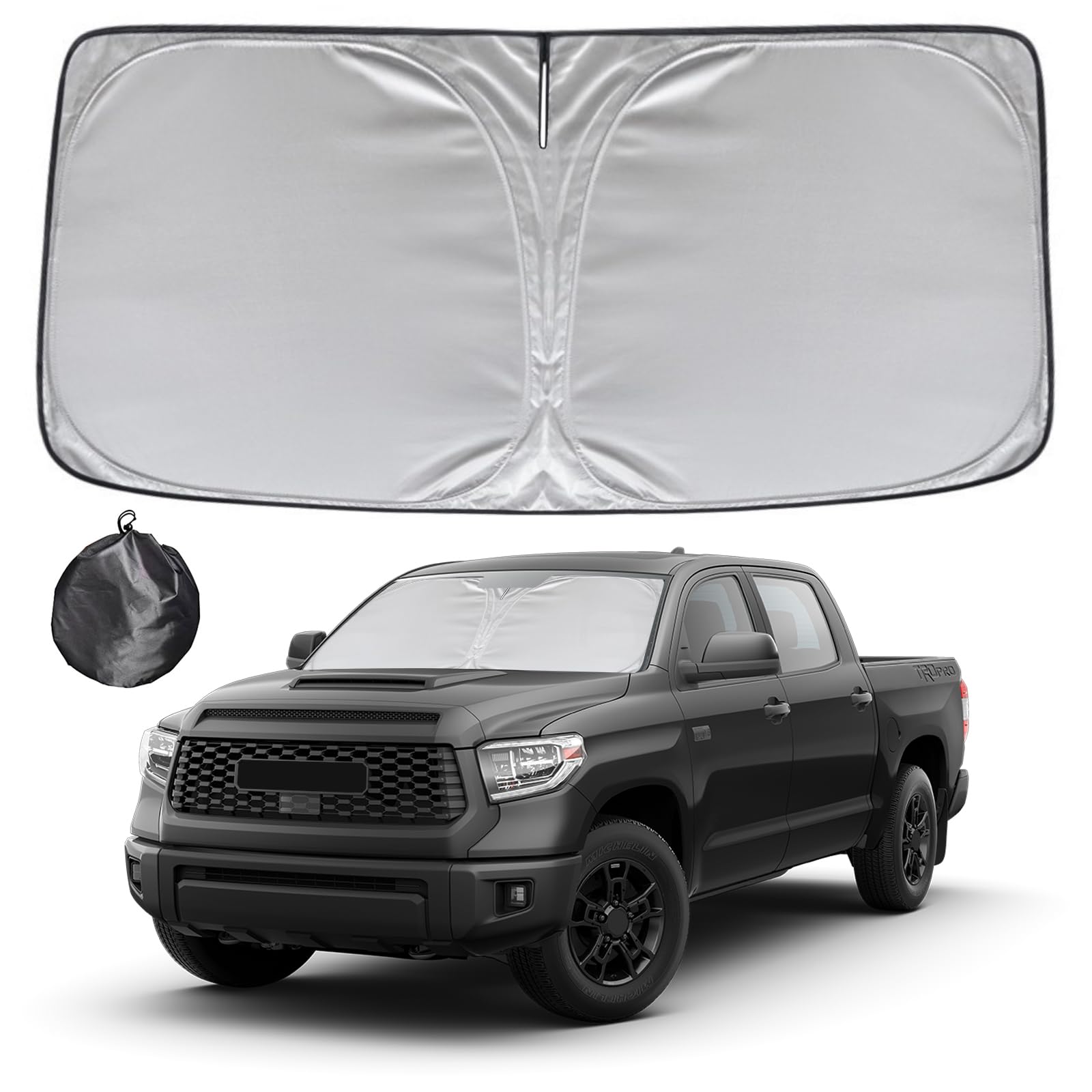 Kayzt Windshield Sun Shade For 2007-2021 Toyota Tundra Foldable Sunshade Front Window Custom Fit Car Accessories