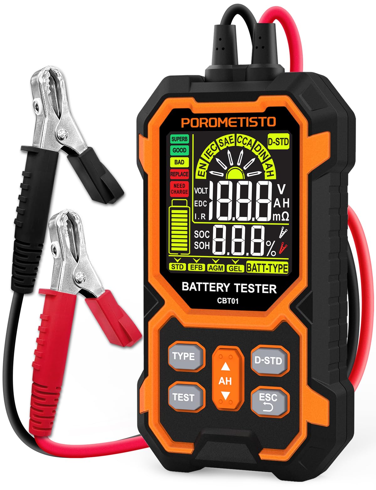 12V 24V Car Battery Tester, POROMETISTO CBT01 Automotive Battery Checker, Auto Battery Voltage Internal Resistance Tester, Batte