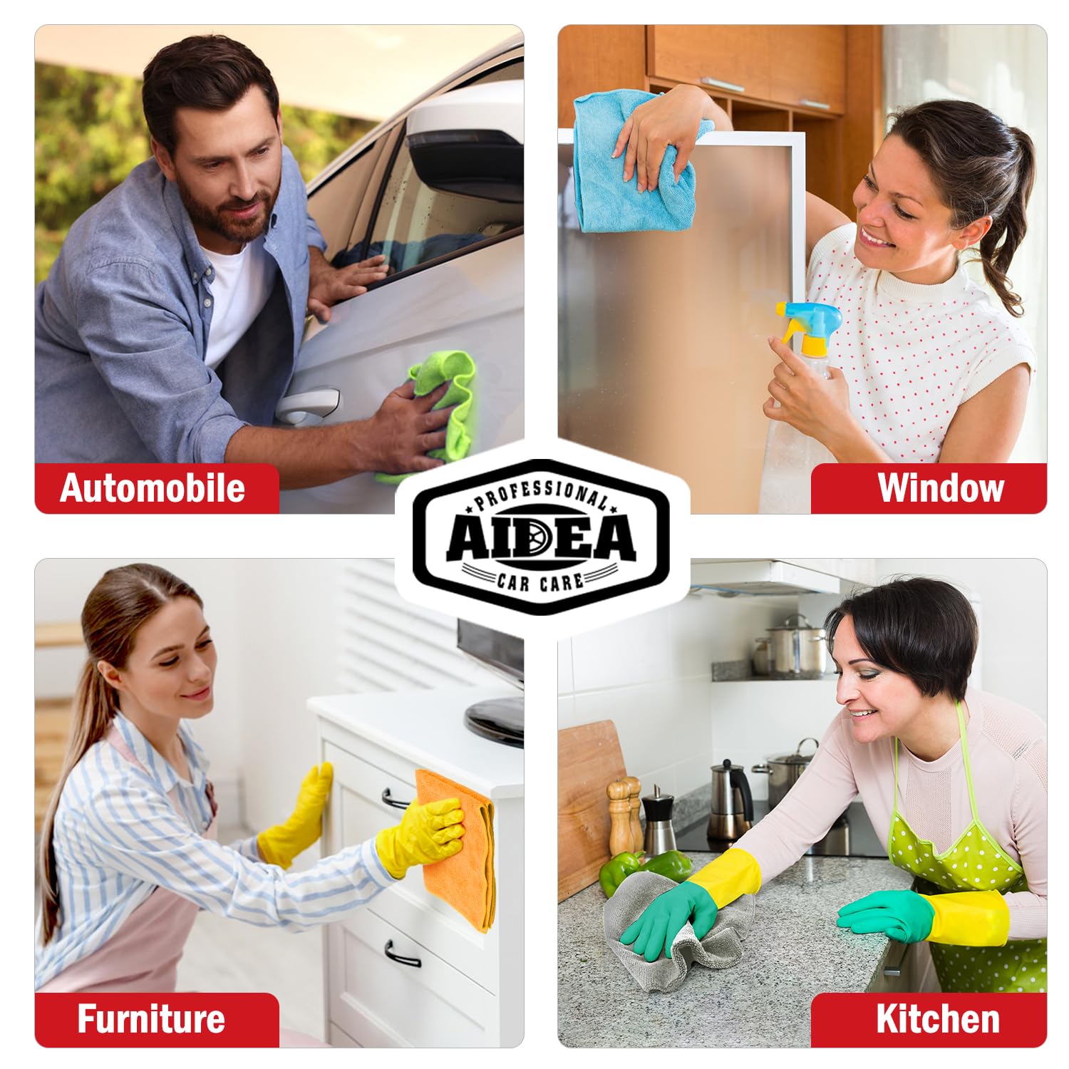 Aidea Microfiber Cleaning Cloth 24 Pack, 12Inx16In Microfiber Towel For Cars, Soft & Absorbent Microfiber Towels, Lint Free Clea