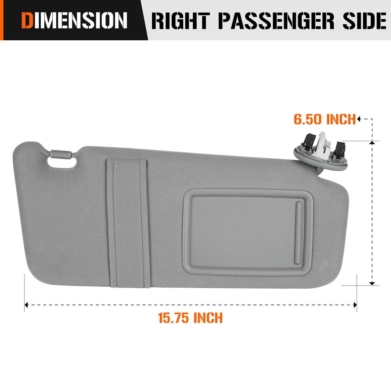 Sun Visor With Light For Toyota Camry 2007-2011 With Sunroof, Right Passenger Side Gray Sunvisor Replace 74320-06800-B0