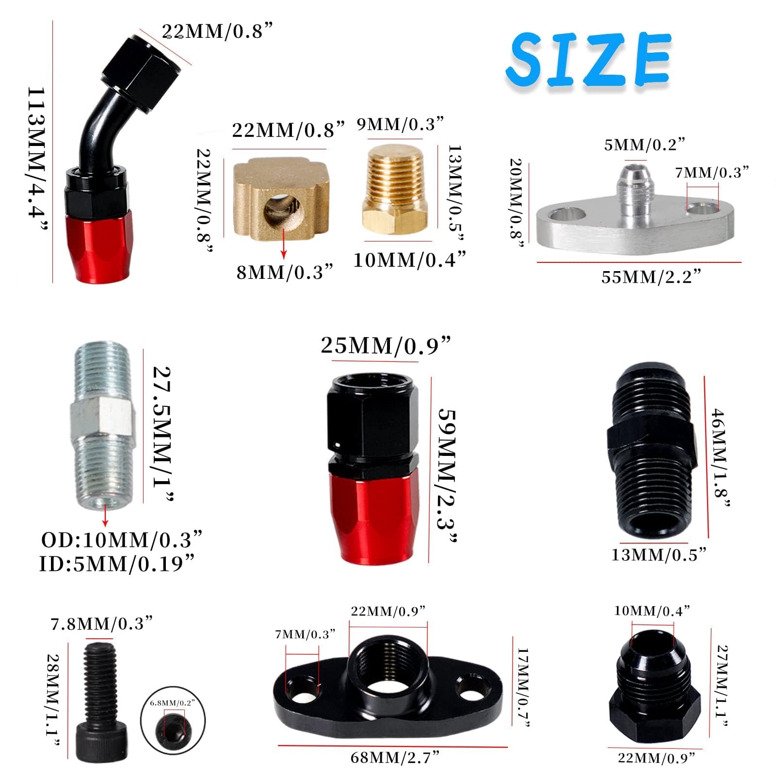 Yeshma Turbocharger Oil Feed And Drain Return Line Kit For T3 T4 Gt35 T70 T66 T61 T60 T04E T04 Gt32 Gt40 Gt42 Gt4088R Gt4049R Gt42R/Rs Gt4294R Gt4202R