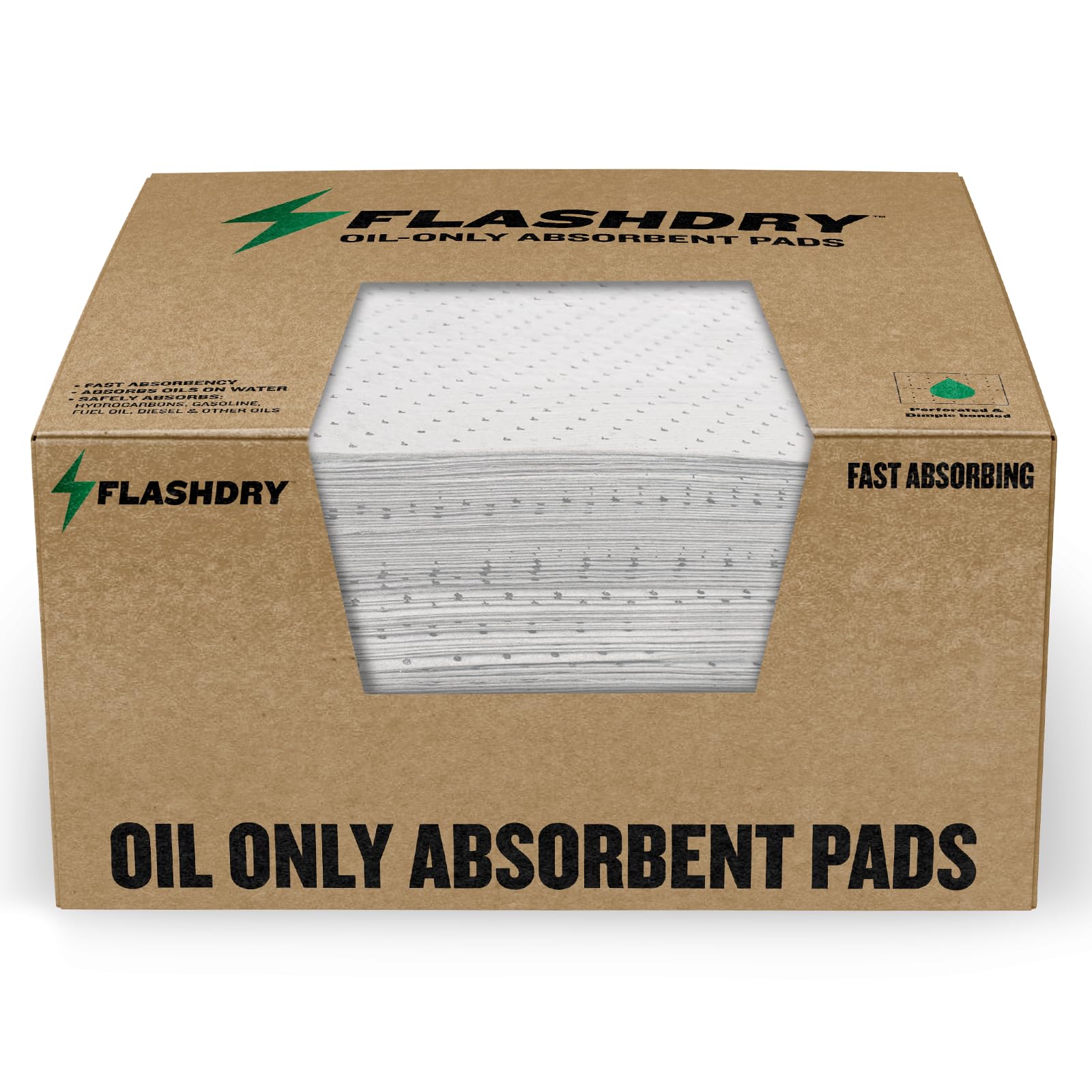 Flashdry Oil Absorbent Pads – High Absorbency Of Oil-Based Liquids, Water-Repellent, Tear-Resistant, Premium Mats, Ideal For Garage, Driveway, Automotive, Marine Use, 17.5” X 13.5”, 100-Count Box