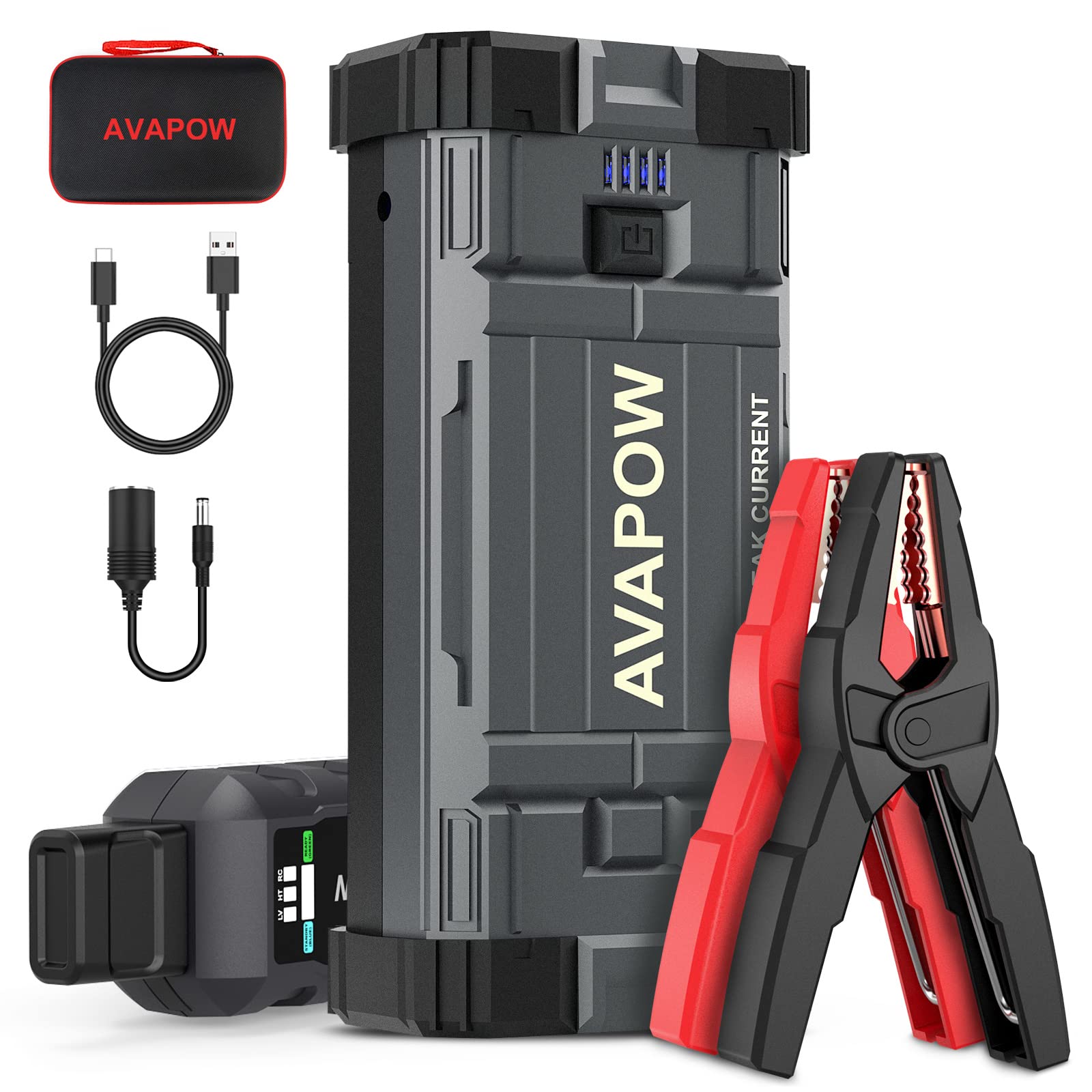 Avapow Car Battery Jump Starter 3000A Peak, Jumpstart With Force Start Function, Portable Starters For Up To 8L Gas 8L Diesel En