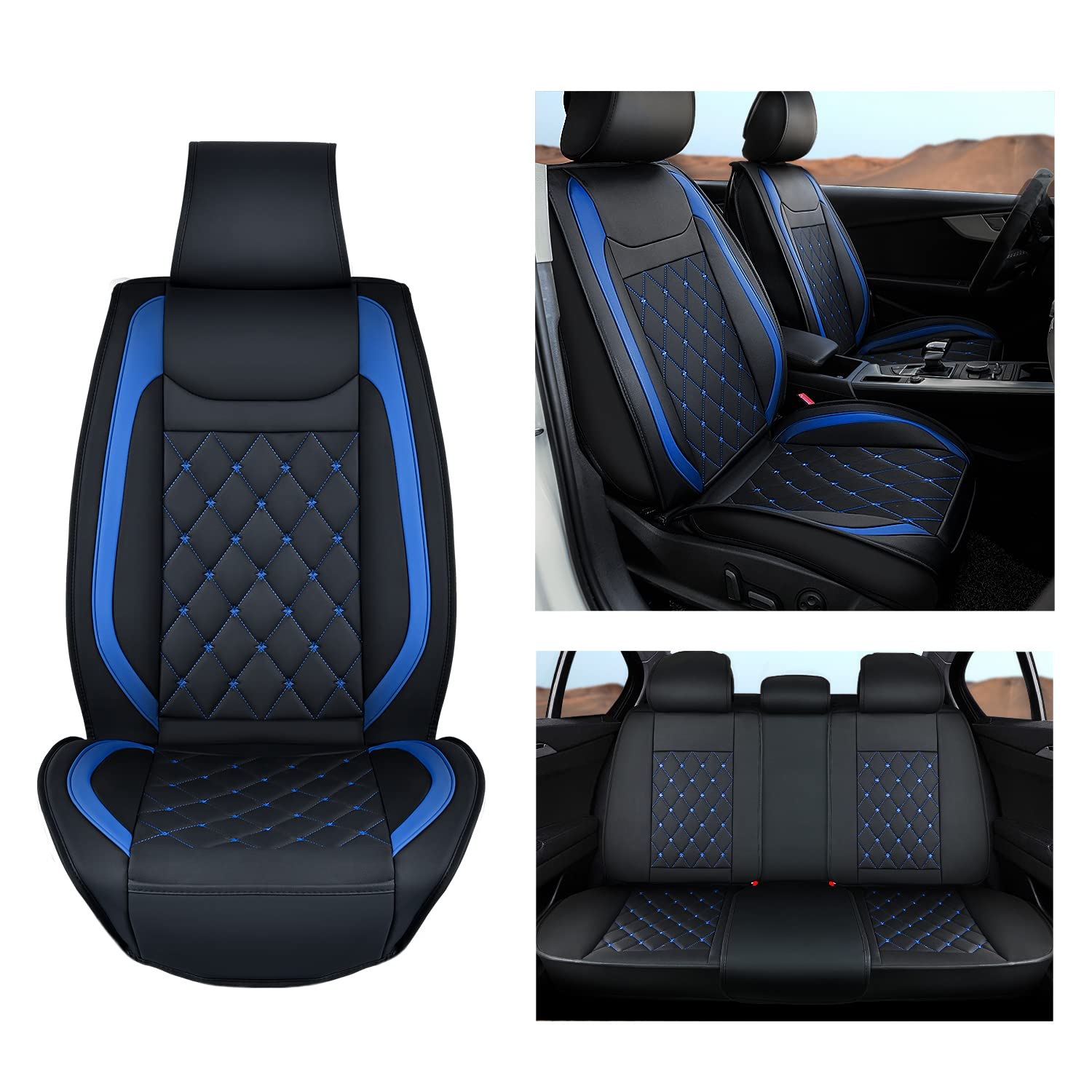 Nilight 5 Car Seat Covers Waterproof Faux Leather Cushions Anti-Slip Universal Fit For 5 Passenger Cars Kia Civic Corolla Hyunda