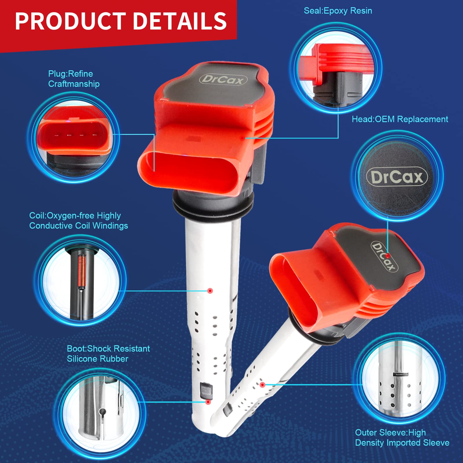 Drcax Oem Ignition Coil Uf529 C1631 Compatible With Volkswagen Golf Passat Cc Tiguan Audi A3 A4 A5 A6 A7 A8 Q5 Q7 R8 S4 S5 Tt Mk