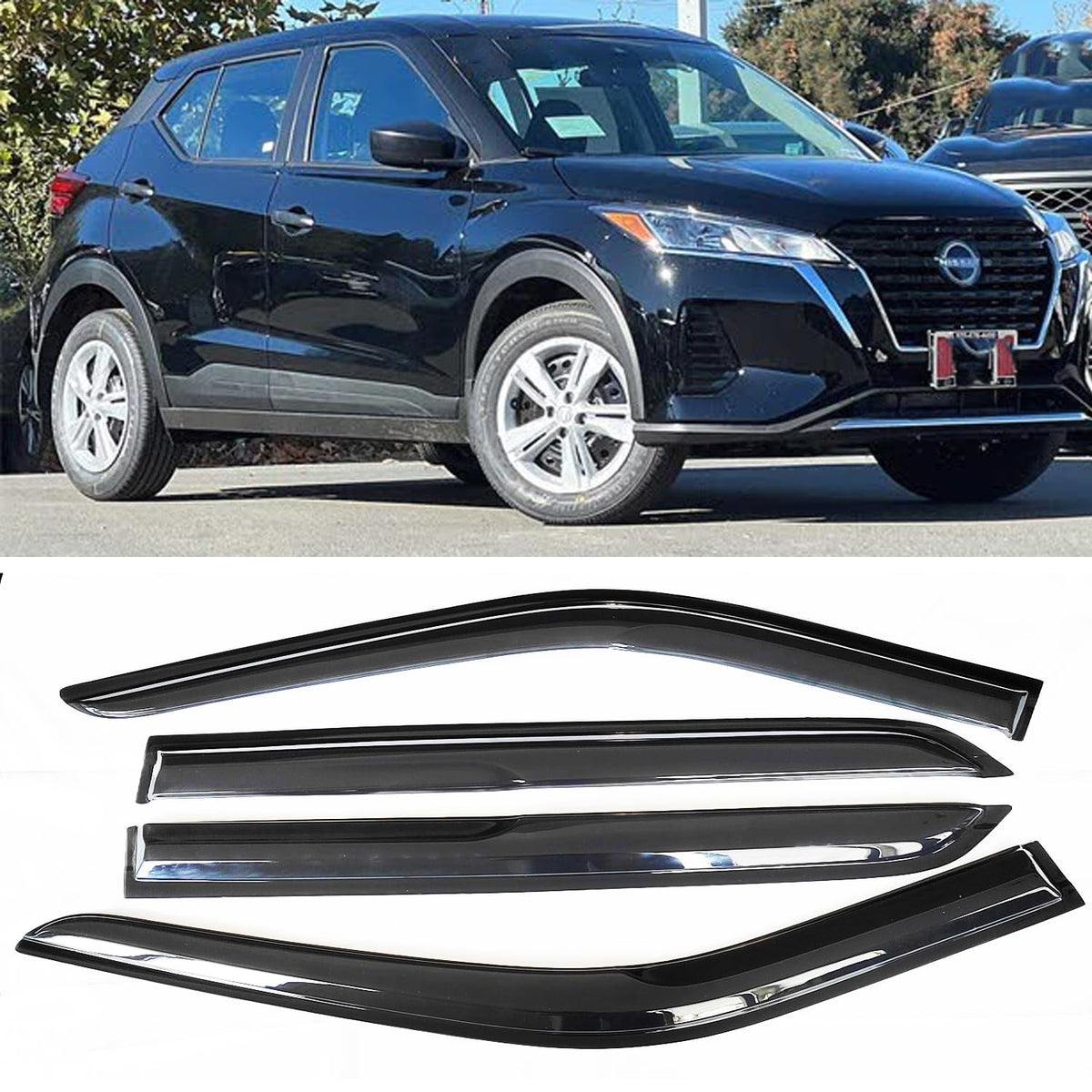 4PCS Window Deflectors for Nissan Kicks 2018-2024 | Rain Guard Vent Visor | Smoke Tinted | No-Drill Installation | Reduce Wind N