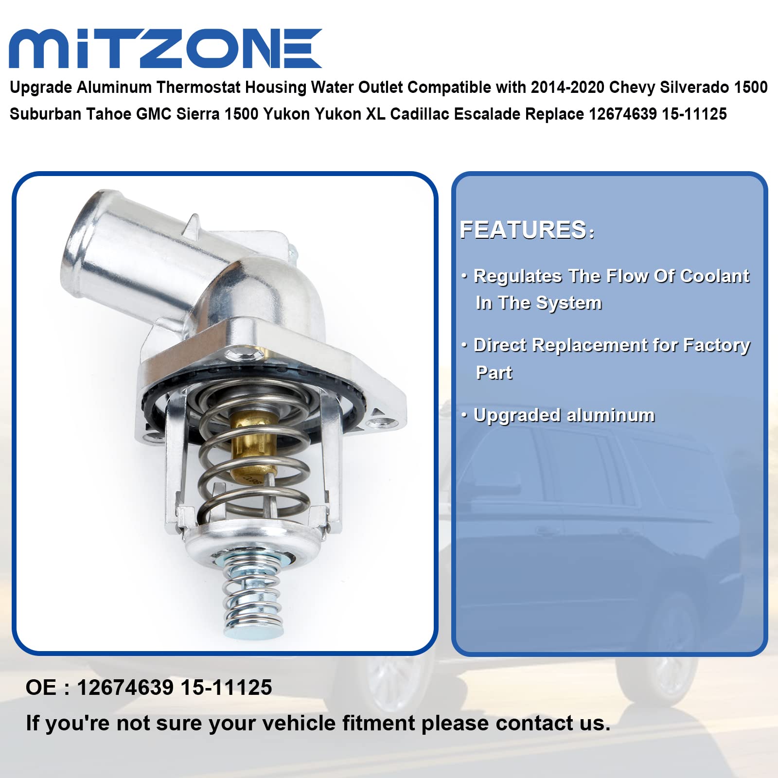 Mitzone Upgrade Aluminum Thermostat Housing Water Outlet Compatible With 2014-2020 Chevy Silverado 1500 Suburban Tahoe Gmc Sierr