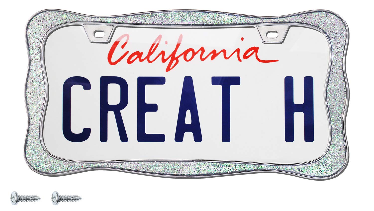 Creathome 3D Shining License Plate Frame (Chrome With Shining Sliver Chunky Gliter (New))