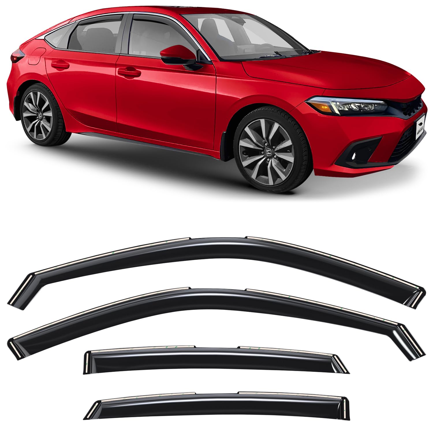 Voron Glass In-Channel Extra Durable Rain Guards For Honda Civic 2022-2025 Hatchback, Window Deflectors, Vent Window Visors, 4 P