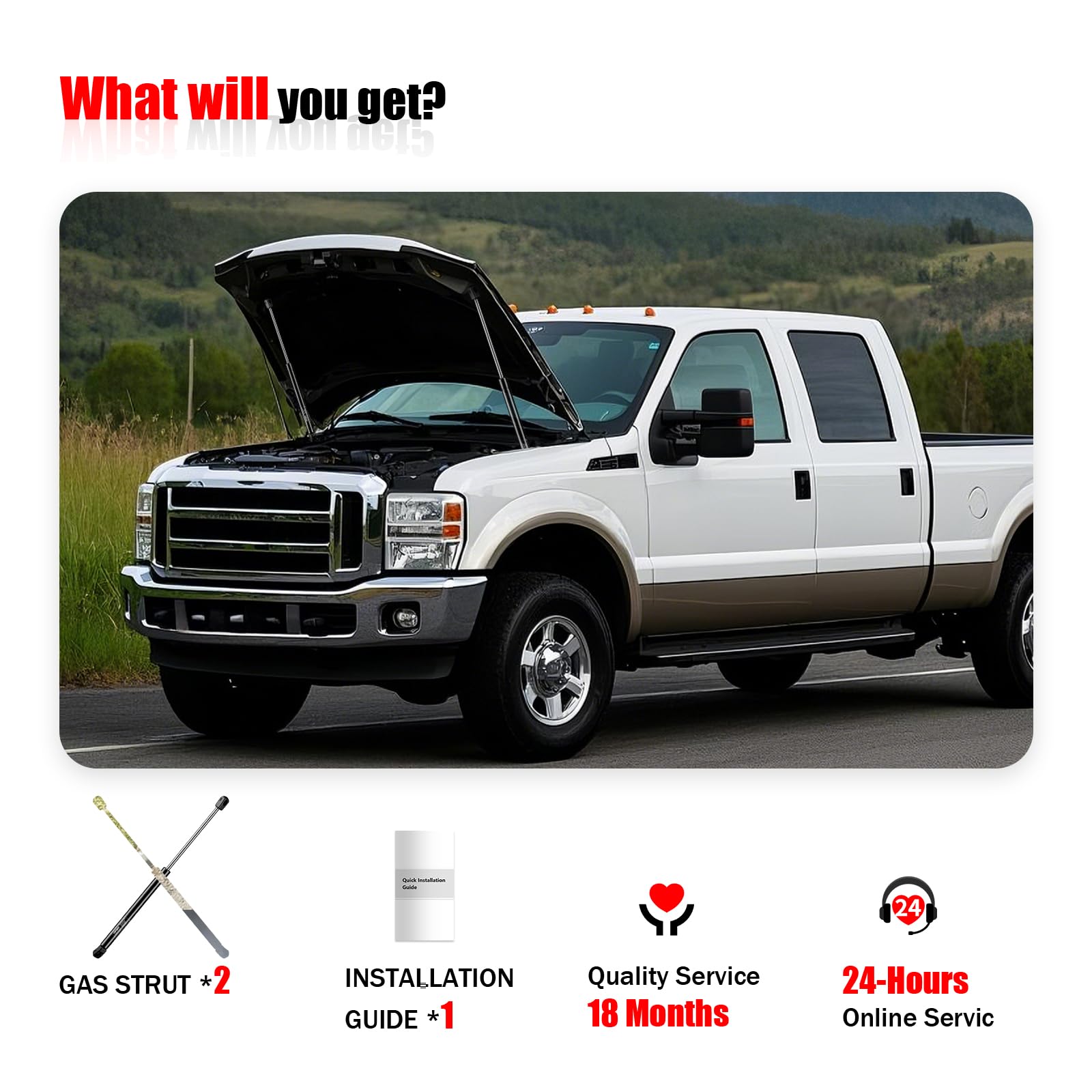 Iaqwe Front Hood Gas Struts Lift Supports 6767 Replacement Parts For 2008-2009 Ford F-250; 2008-2010 Ford F-250/ F-350/ F-450/ F