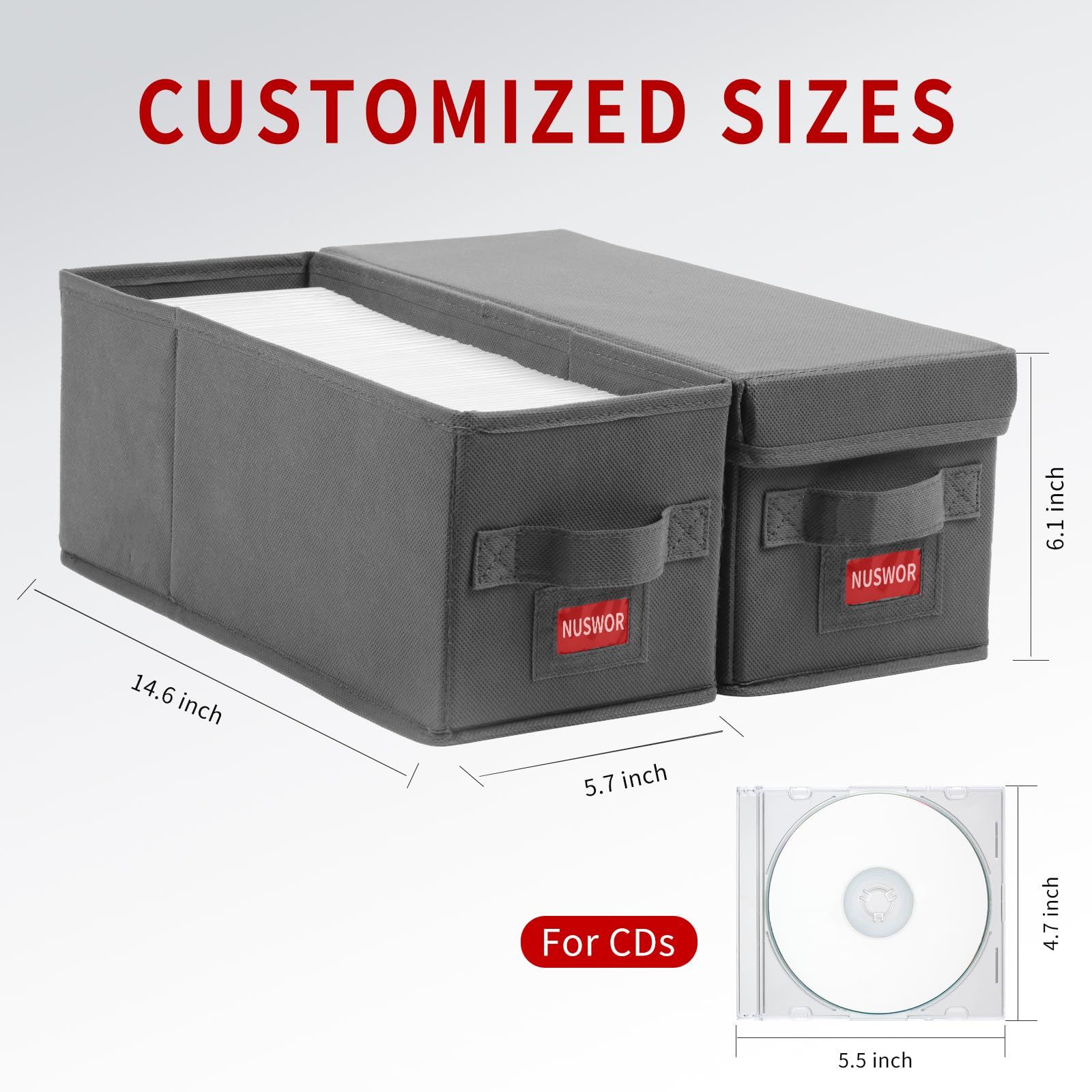 Nuswor Premium Cd Storage Box - Stackable Cd Organizer Box With Lid - Holds 70 Jewel Cases - 14.37 X 5.5 X 6.3 Inches - 2 Pack -