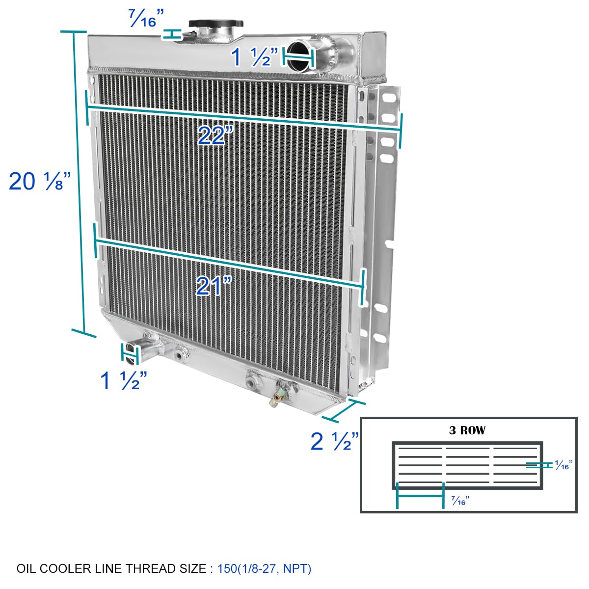 Spec-D Tuning 3 Core Manual Transmission 20'' Driver/Left Side Radiator Compatible With 1969-1970 Ford Mustang/Falcon V8