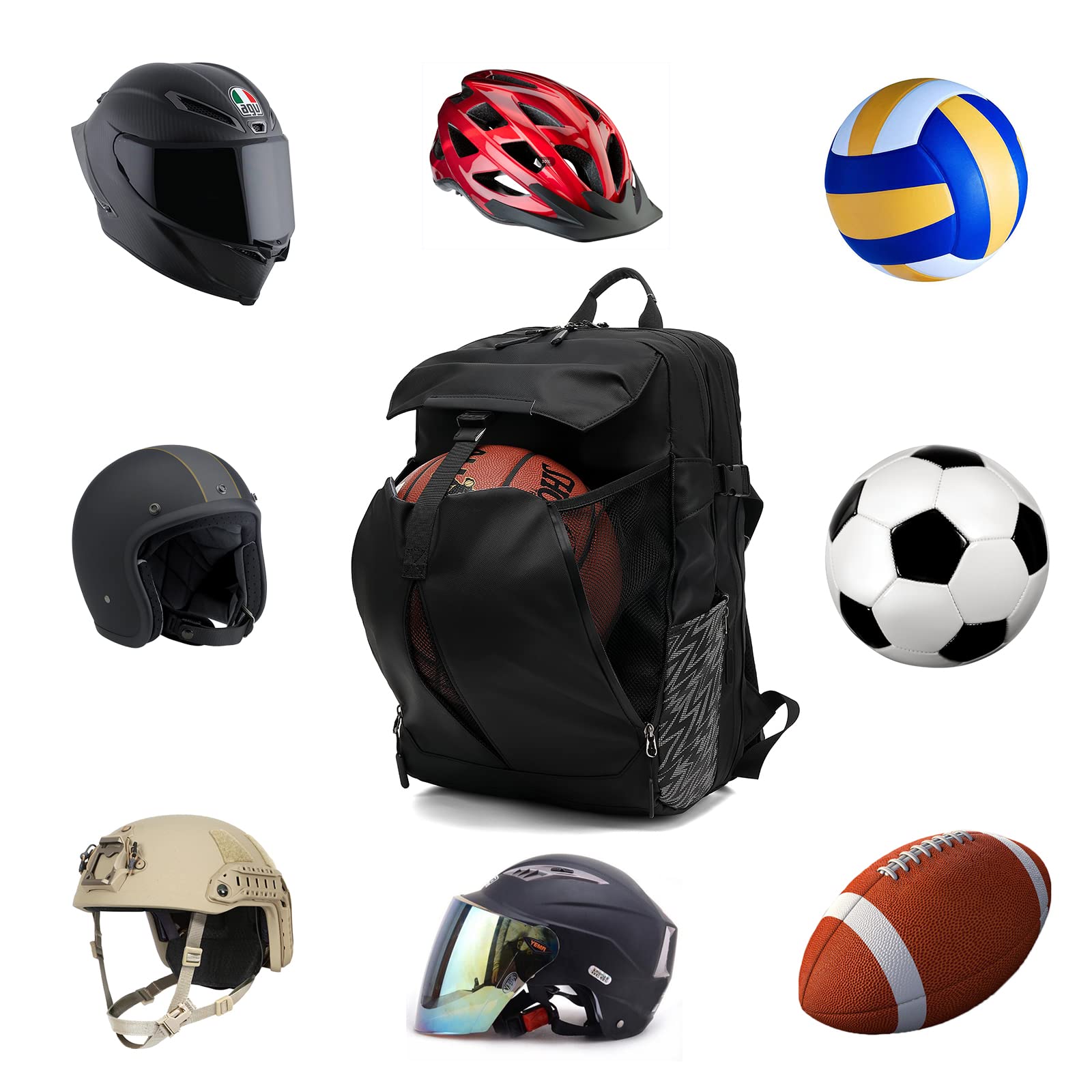 Mihunter Motorcycle Backpack, 17'' Laptop Compartment, High-Density Nylon, Adjustable Helmet Holder, Reflective, Waterproof For