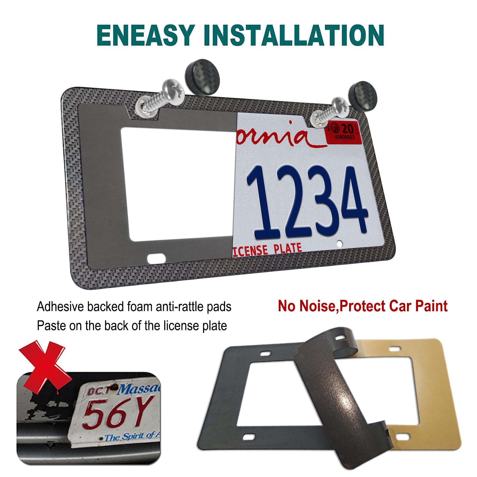 Aootf Carbon Fiber License Plate Frame- Black Aluminum Slim Car Tag Cover Printed Carbon Patterns, Heavy Duty Holders For Front