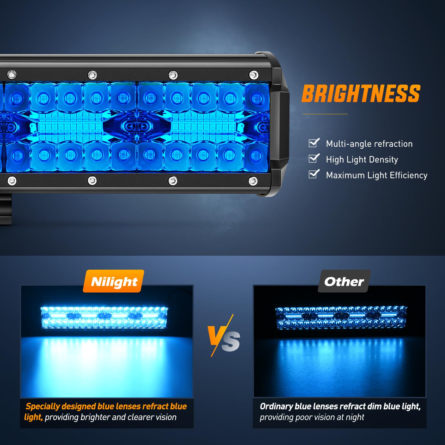 Nilight 12 Inch Led Light Bar Blue Triple Row 240W Spot Flood Combo 30000Lm Driving Boat Off Road Fishing Hunting Emergency Safe