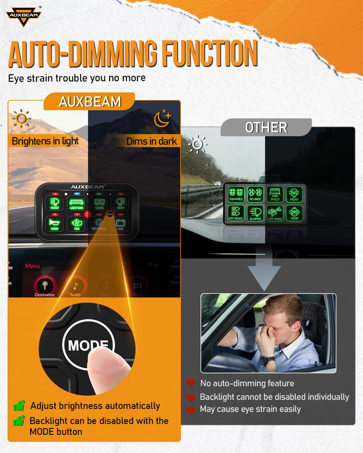 Auxbeam 8 Gang Switch Panel Ra80 Auto-Dimmable Rgb Switch Panel W/Momentary Toggle Pulsed, 12V-24V Automotive Aluminum Switch Pa