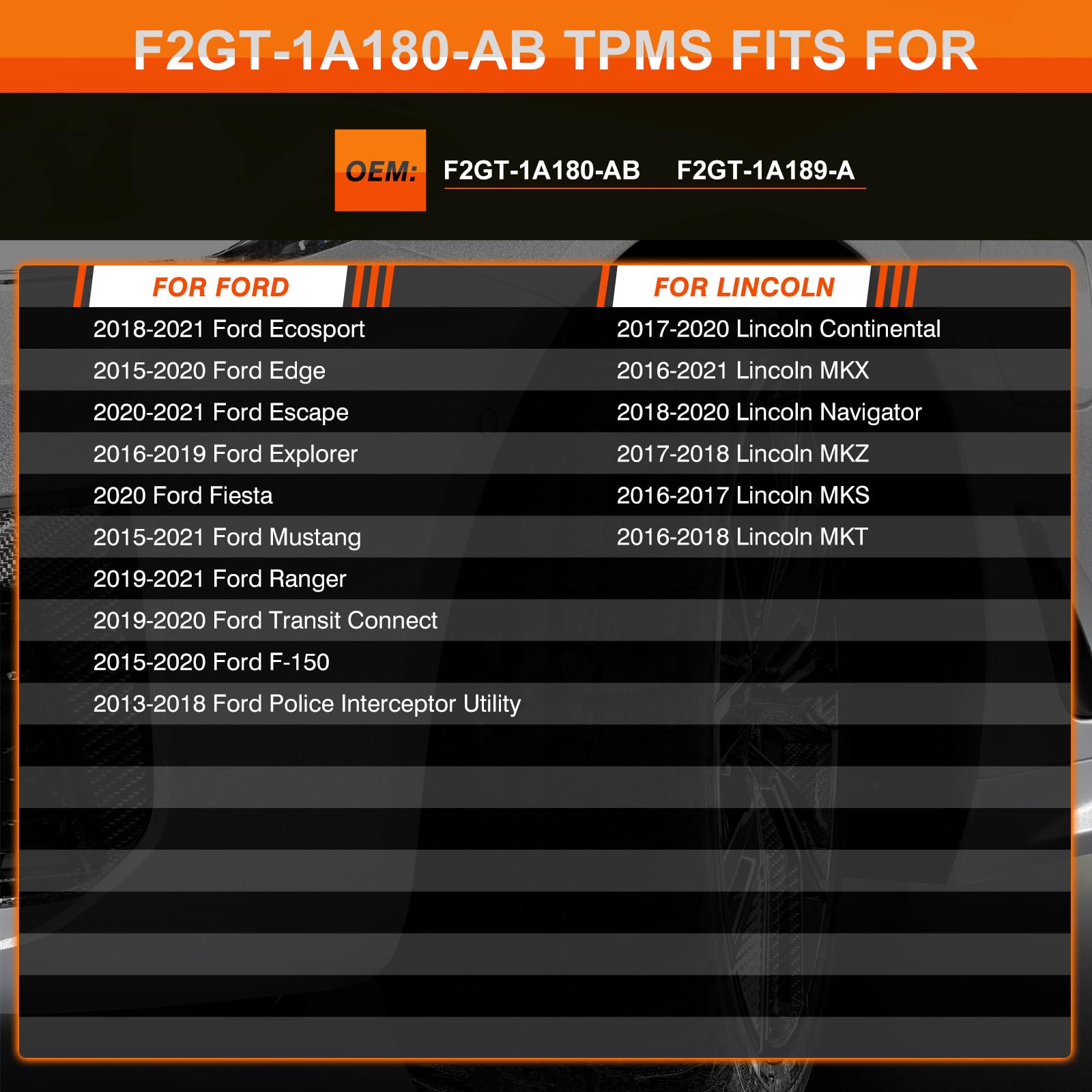 ISINFLASH TPMS Sensor, 315MHz Tire Pressure Monitor Sensors Fit for Ford F150 Ecosport Mustang Escape Explorer Fiesta Ranger for