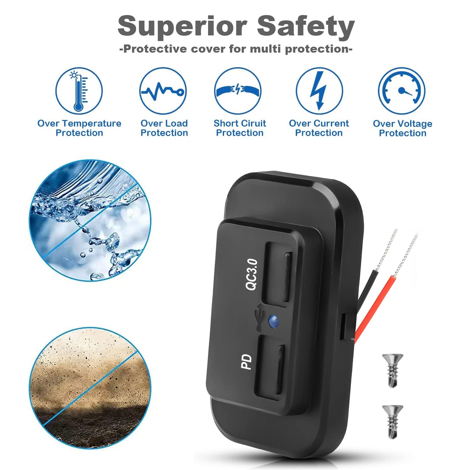 2PCS 12V/24V RV USB Outlet 48W, Dual PD3.0 Type-C (USB C) & Quick Charge QC3.0 USB-A Port Panel Wall Mount Automotive Car USB So