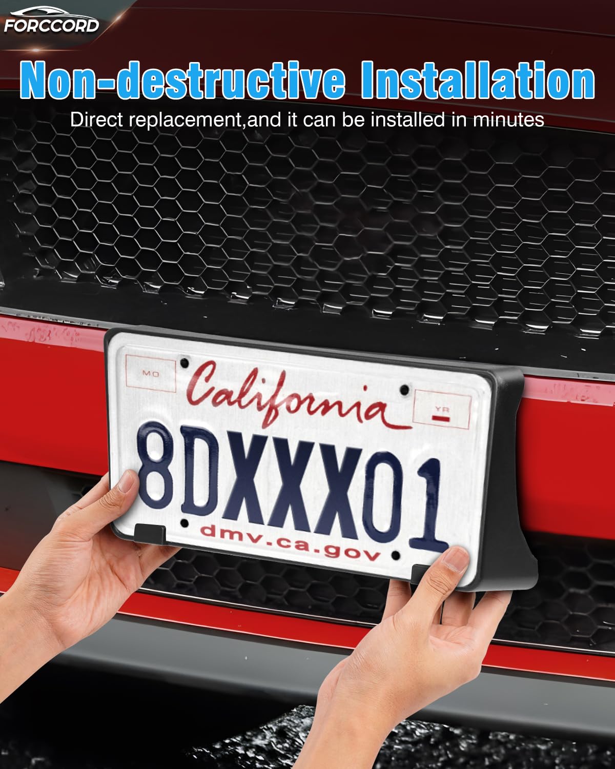 Forccord License Plate Frame Fit For 2018-2022 Ford Mustang Front License Plate Frame Black Car Accessories Replacement Jr3Z17A3