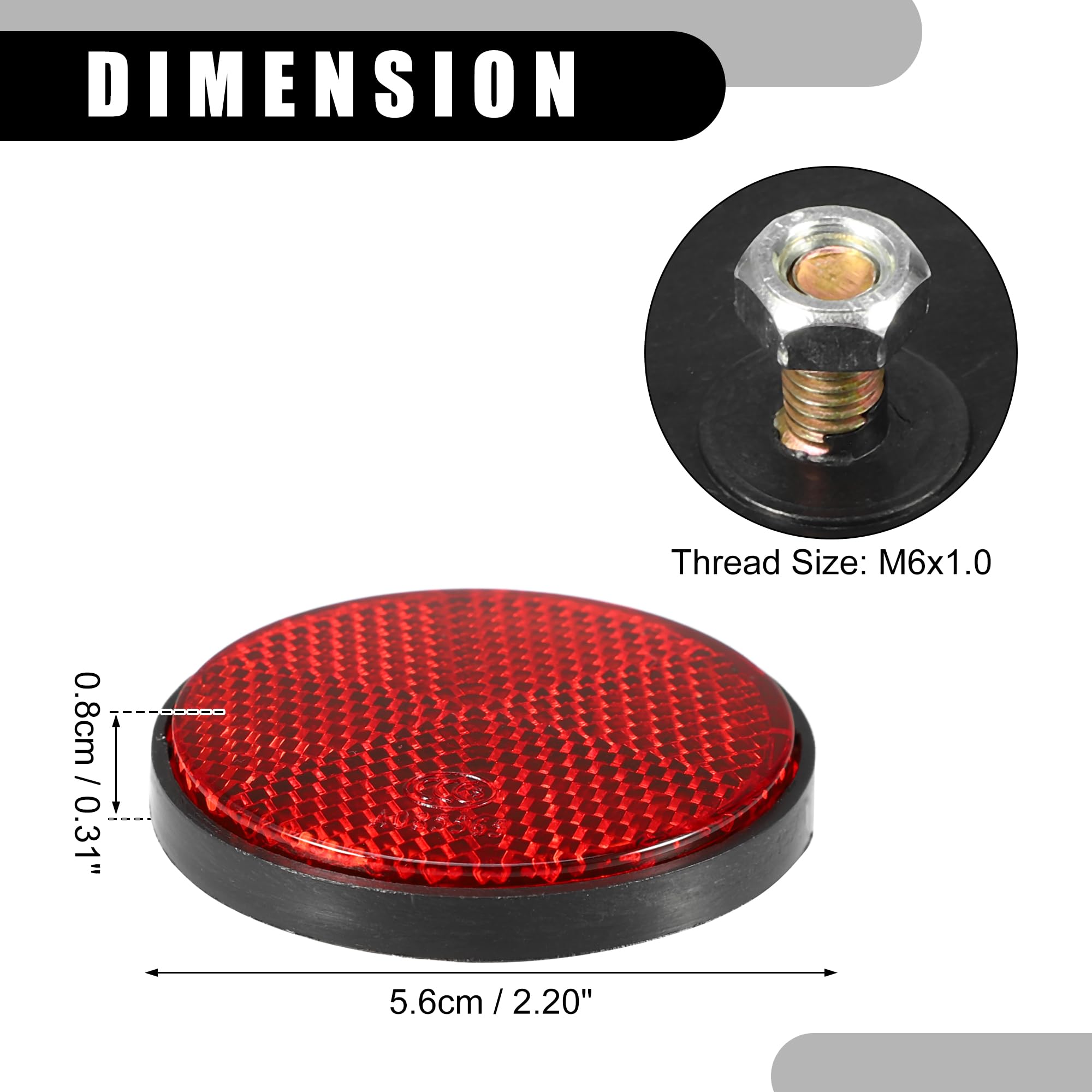 Partuto 6Pcs 2.20'X0.31' Universal Reflector - Round Motorcycle Bike Safety Reflector Increase Visibility And Safety On The Road - Plastic Red