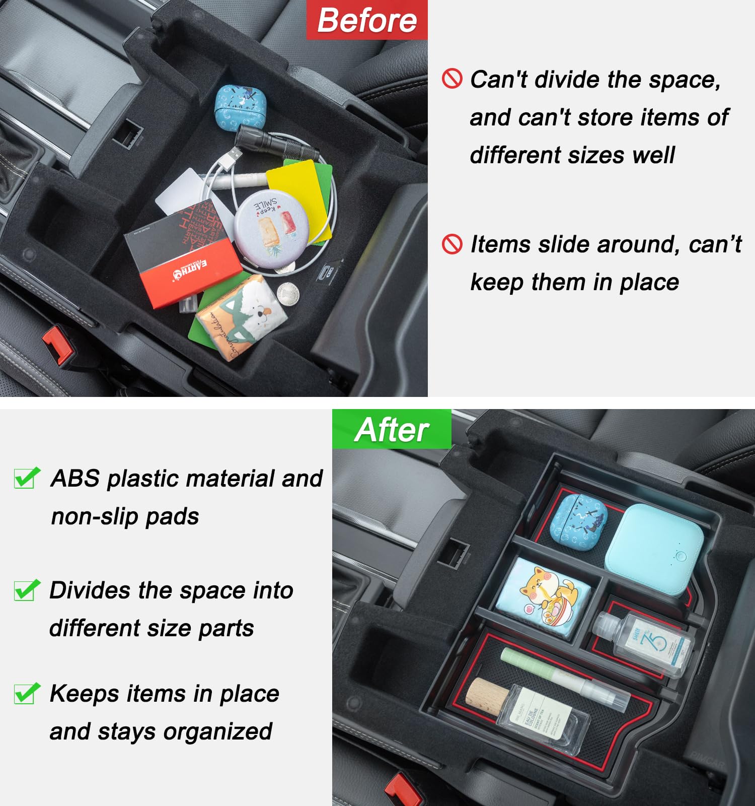 Pimcar Compatible With 2019-2024 2025 Dodge Ram 1500 2500 3500 Center Console Organizer Abs Plastic Material Interior Accessorie