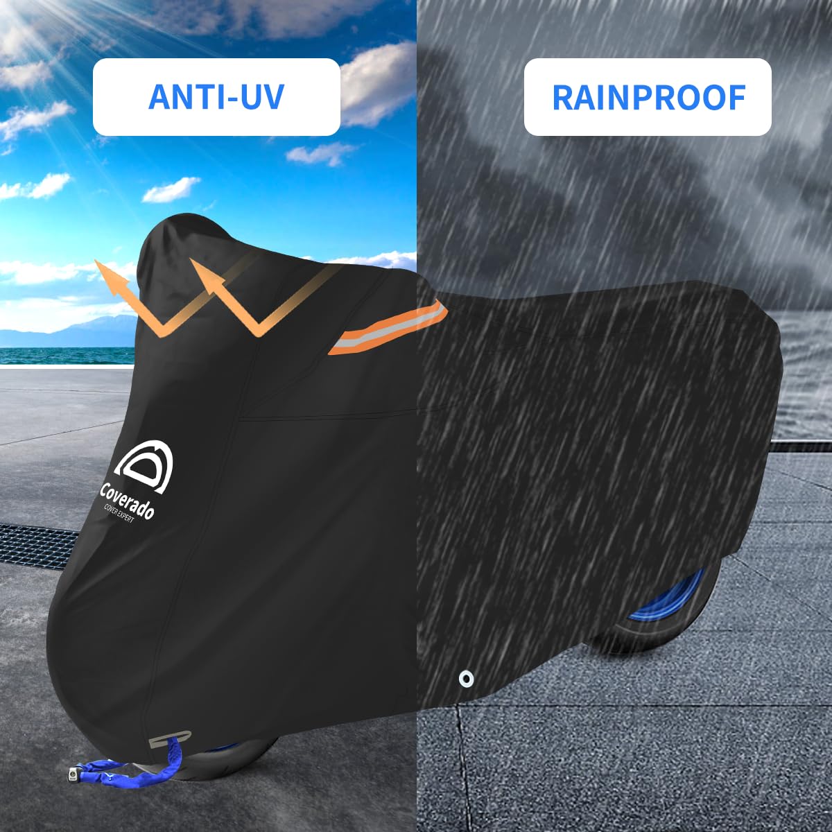 Motorcycle Cover, Motorcycle Cover Waterproof Outdoor With Lock Holes And Inner Flame Retardant Cloth Snow Rain Uv Protection Mo