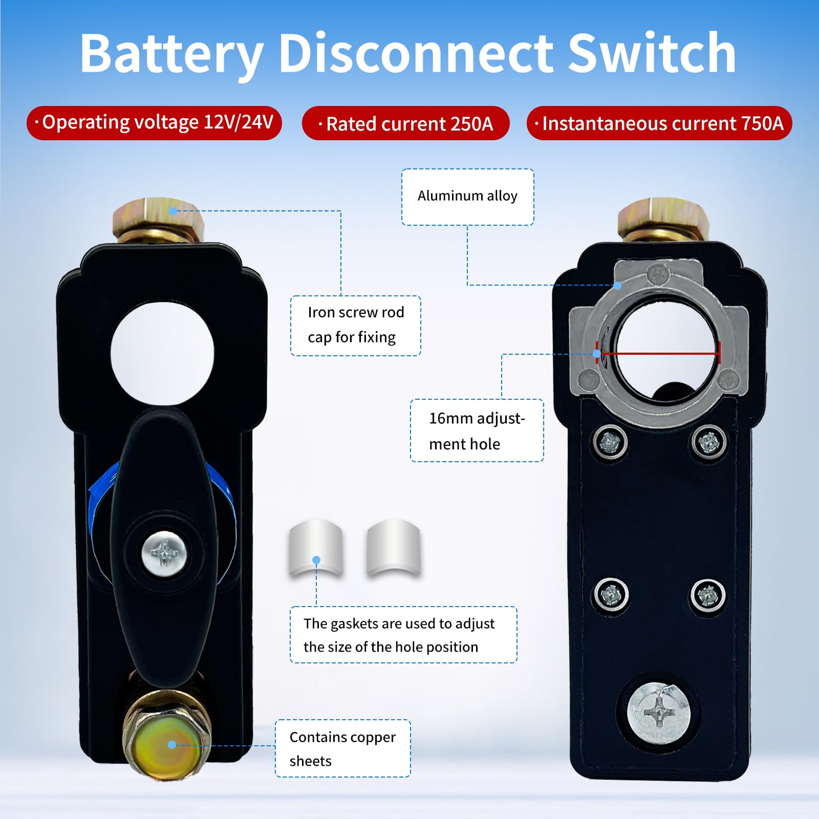 2pcs Car Battery Disconnect Switch 12v 24v Heavy Duty Battery Kill Switch Battery Isolator Power Cut Off Switches Battery Shut O