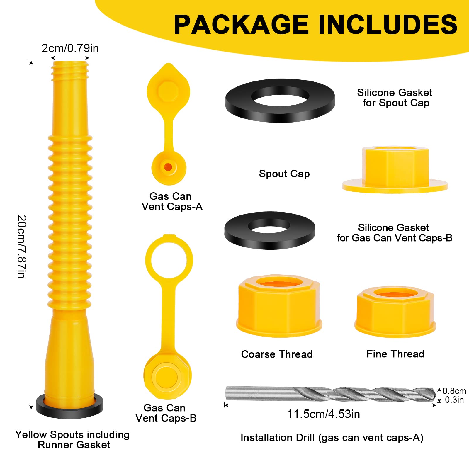 Godboy Yellow 10-Pack Flexible Pour Nozzles, Gas Can Spout Replacement, Suitable for Most 1/2/5/10 Gal Oil Cans