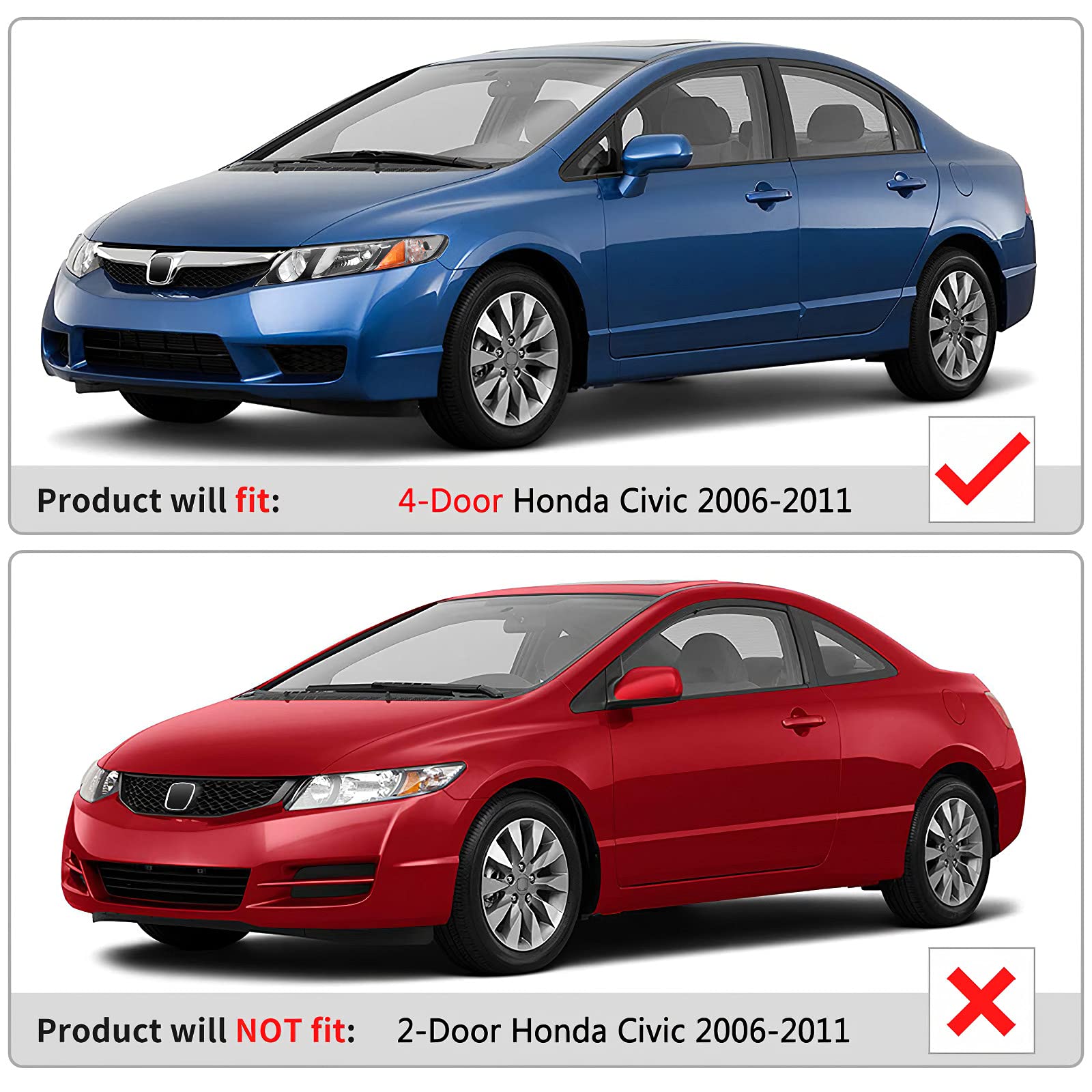 Autosaver88 Led Drl Headlights Assembly Compatible With 2006-2011 Civic Sedan 4-Door Headlamp Replacement Pair With Daytime Running Light Black Housing Clear Reflector