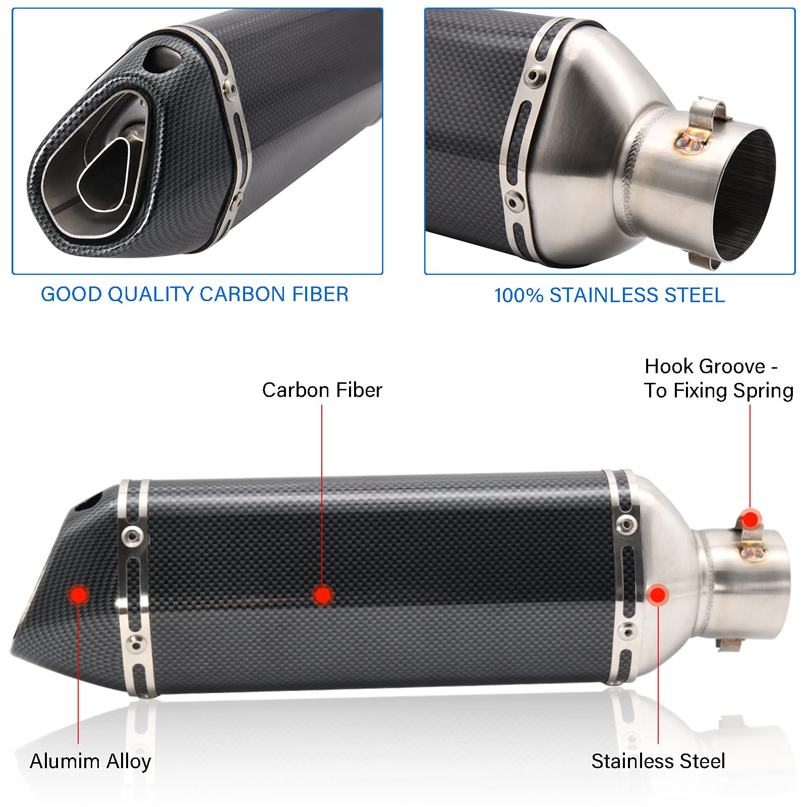 Motorcycle Slip On Muffler,1.5-2' Carbon Fiber Unversal Slip On Silencers & Mufflers For Dirt Bike Street Bike Scooter Atv Racing Pipes