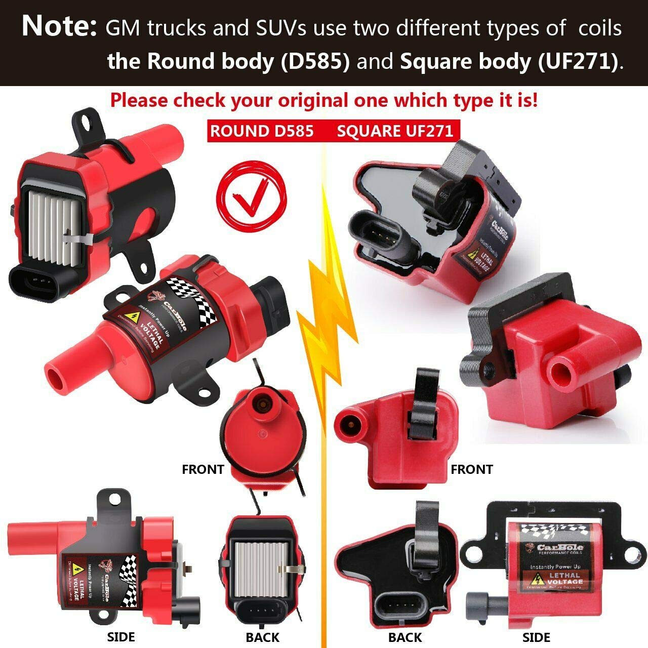 Carbole 8 Pack D585 Ignition Coil Pack And 748Uu 8Mm Spark Plug Wires Fit For Chevy Silverado Ls1 Ls3 4.8 5.3L Chevrolet Gmc Cad