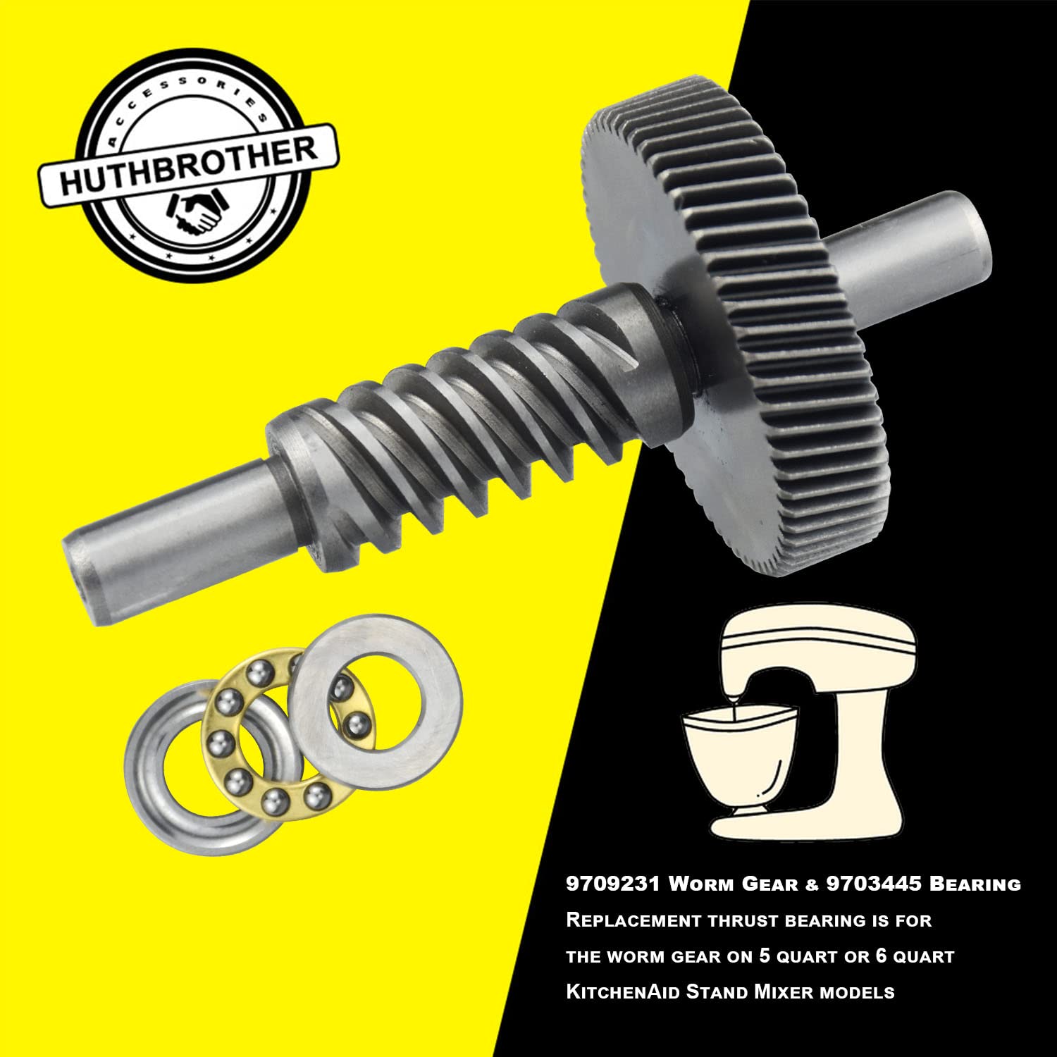 Huthbrother Worm Gear Kit Compatible With Whirlpool 5Qt&6Qt 9709231 Replacement Gear Parts With 9703445 Bearing & Gear 9706529 W