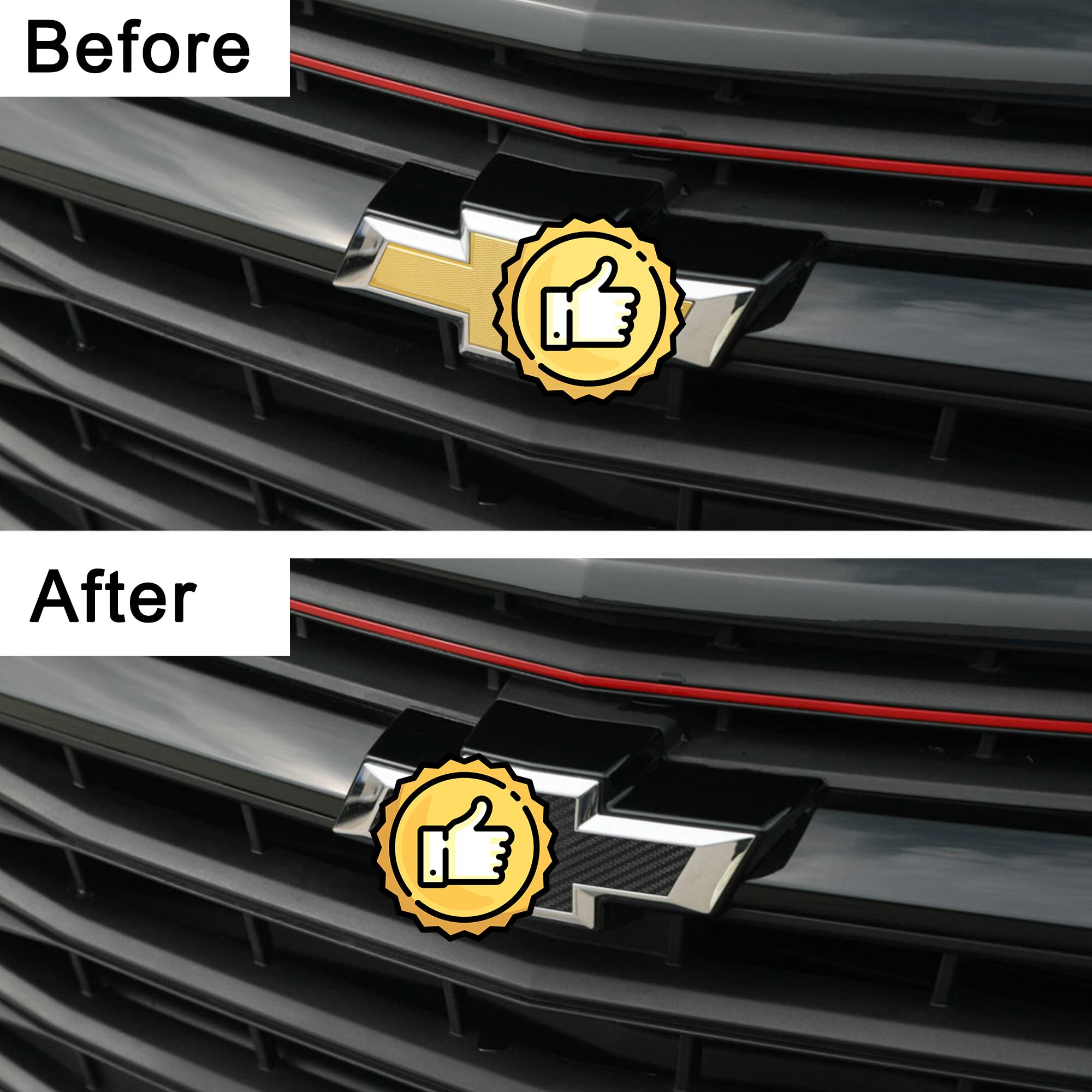 Tomall 3Pcs Vinyl Bowtie Logo Wrap Stickers For Chevy 11.8' X 4' Car Emblem Logo Overlay Decals Diy Modification Waterproof Universal Decoration (Carbon Fiber)