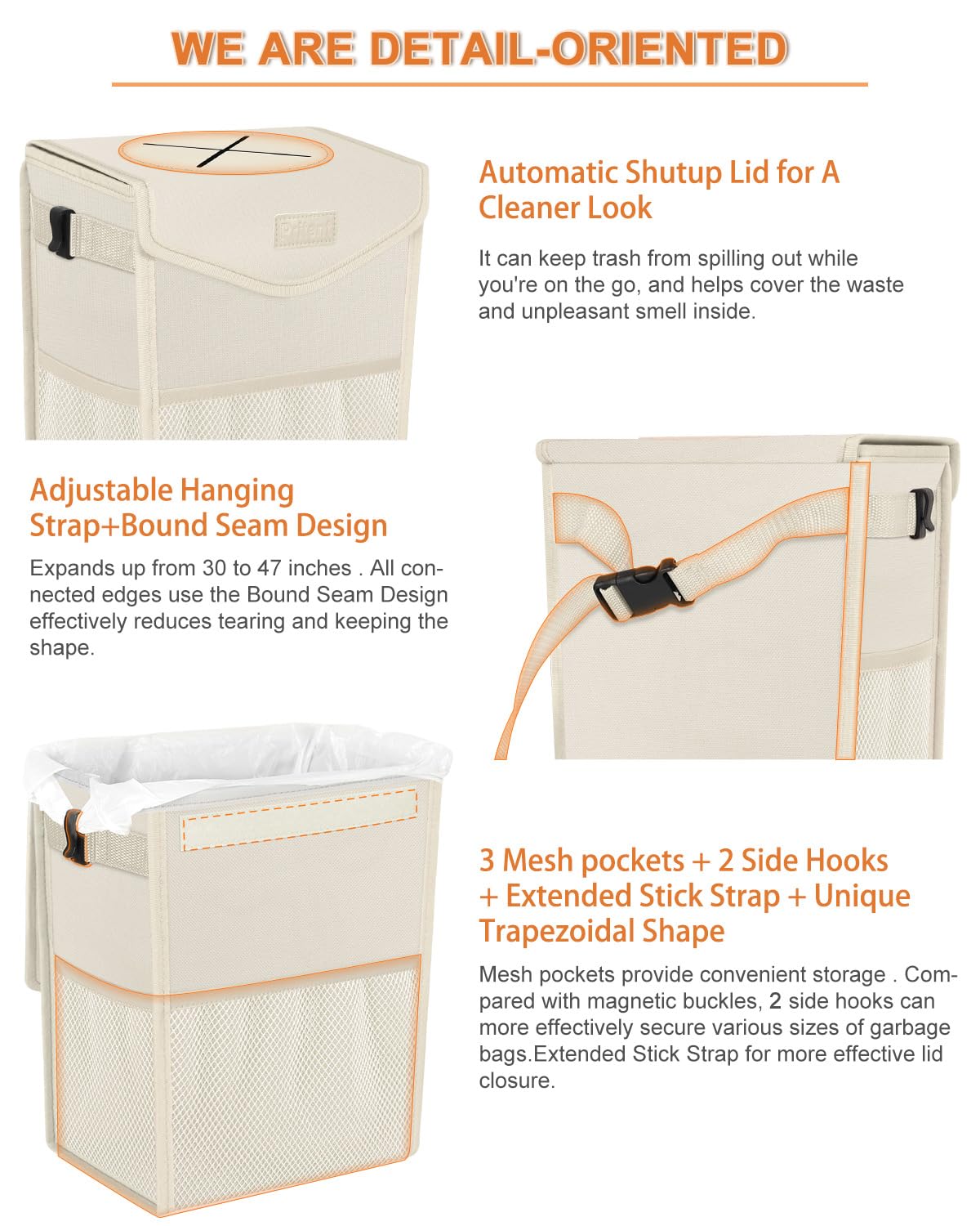 Car Trash Can With Lid, Cute Leakproof Car Trash Garbage Bag Hanging Vehicle Trash Bin Small Portable Automotive Garbage Cans Or