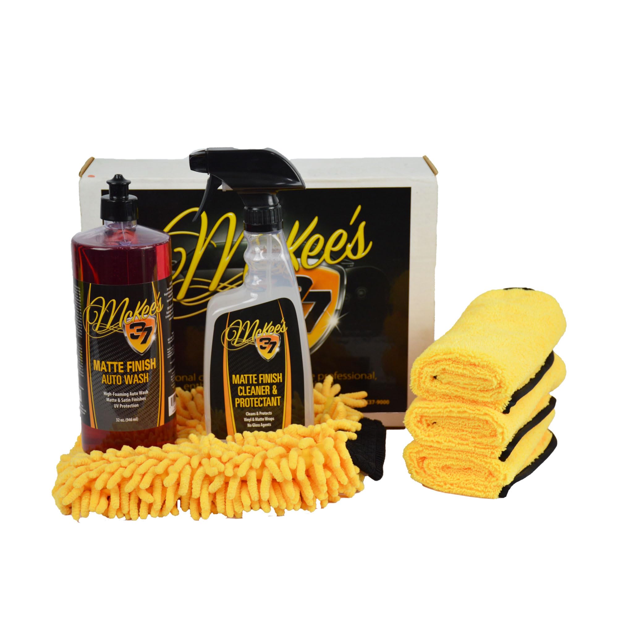 McKees 37 - Matte Finish Care Kit - Matte Car Wash Soap Kit w/ Auto Wash, Cleaner & Protectant, 3 Microfiber Towels & Wash Mitt