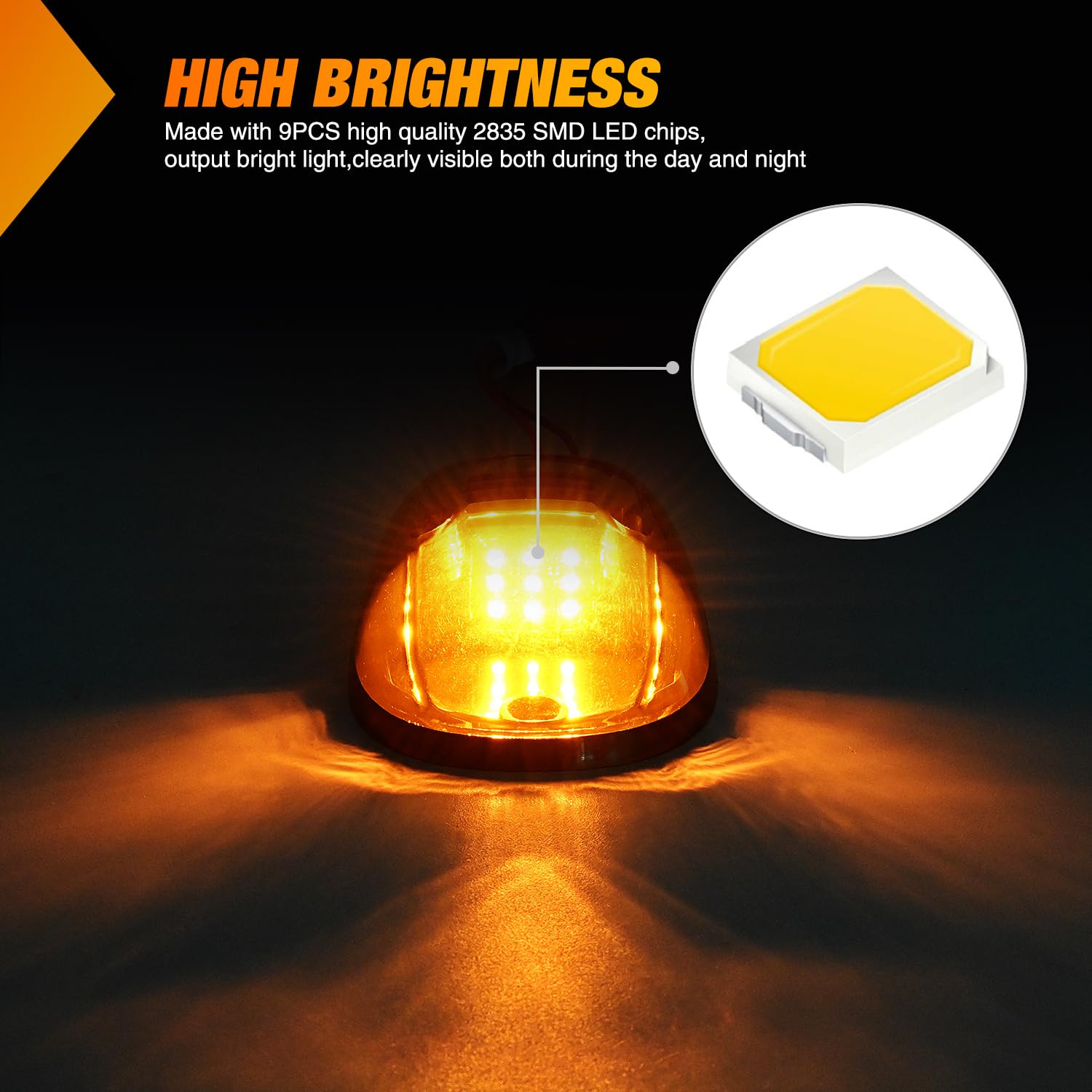 Nilight LED Cab Marker Lights, 5 PCS, 9 LED, Smoked Amber, Compatible with 1999-2002 Dodge Ram 2500/3500 Pickup Trucks