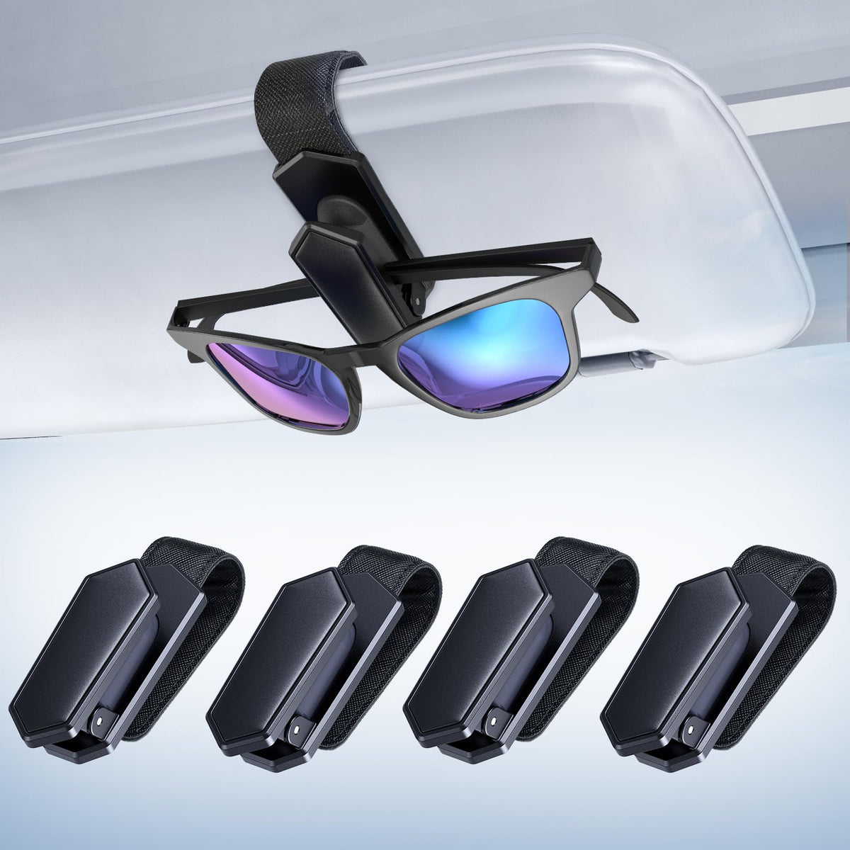Veharvim One-Handed-Operation Sunglasses Holder For Car, Visor Sunglass Holder Clip, Car Accessories Interior, Universal Fit Sil