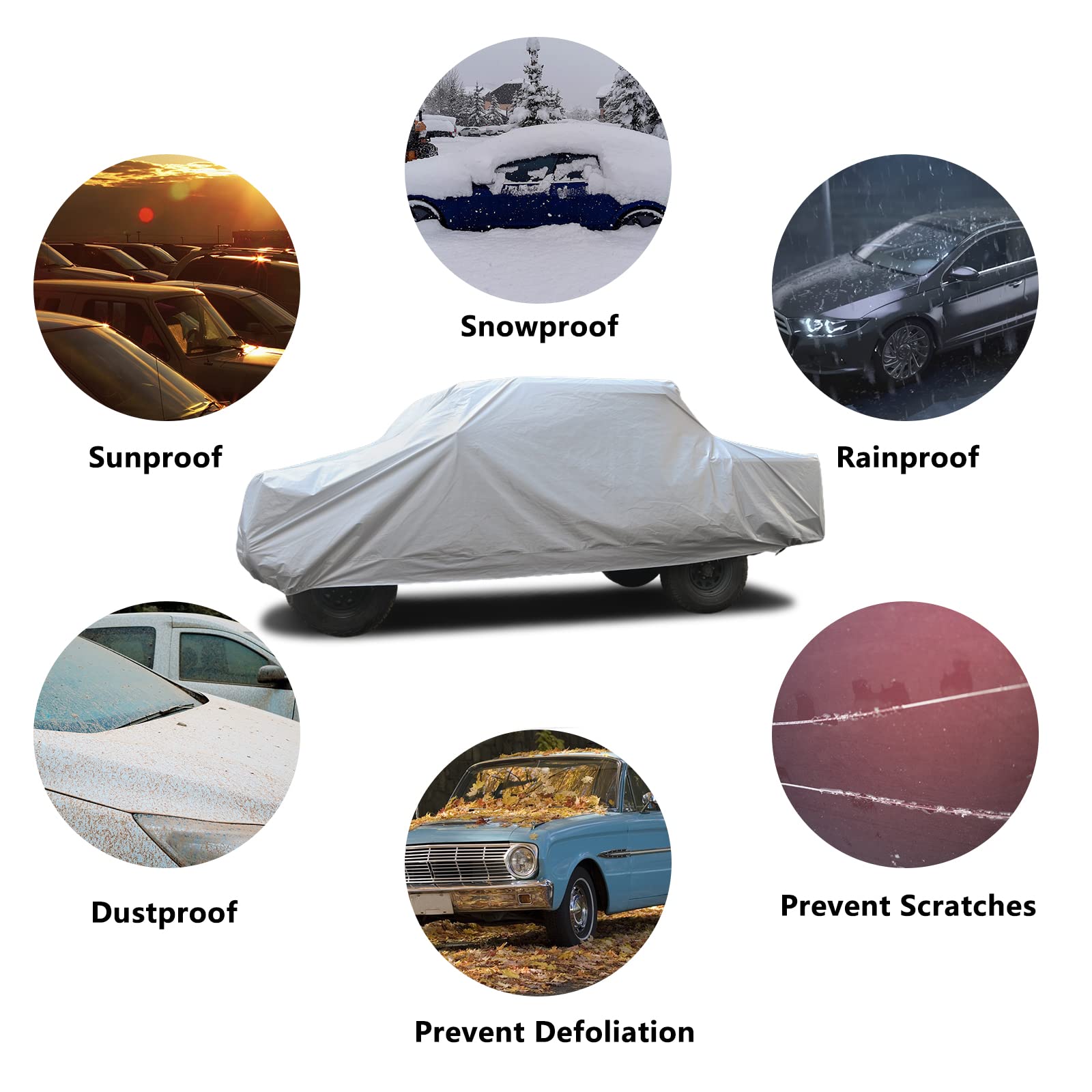 Seazen Car Cover 6 Layers, Waterproof Truck Car Cover, Snowproof/Uv Protection/Windproof, Universal Car Covers Breathable Fabric