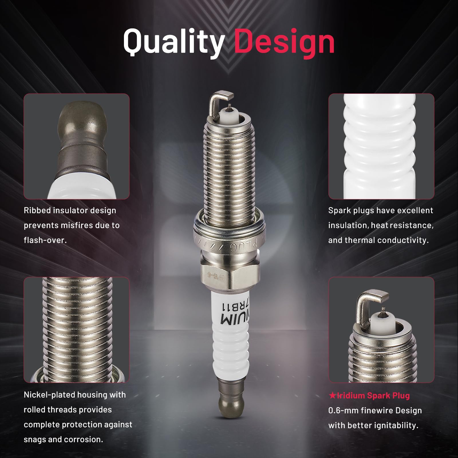BDFHYK Set of 6 Iridium Spark Plug Compatible with INFINITI QX60 Q50 Q70 M35h JX35 EX35 FX35 G25 G35,Nissan Maxima Murano Pathfi